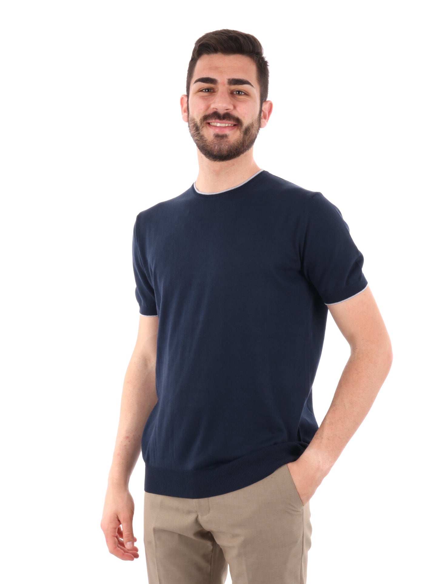 F.B. T-SHIRT MAGLIA - BLU-BIANCO