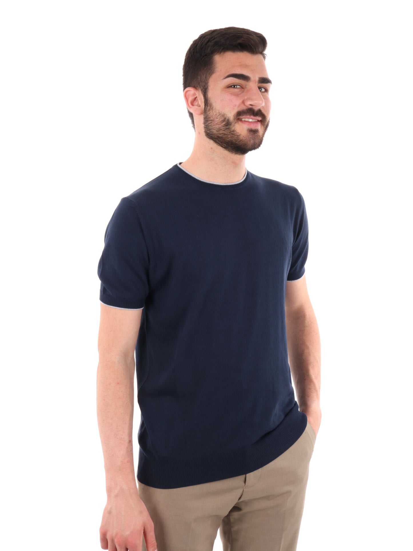 F.B. T-SHIRT MAGLIA - BLU-BIANCO