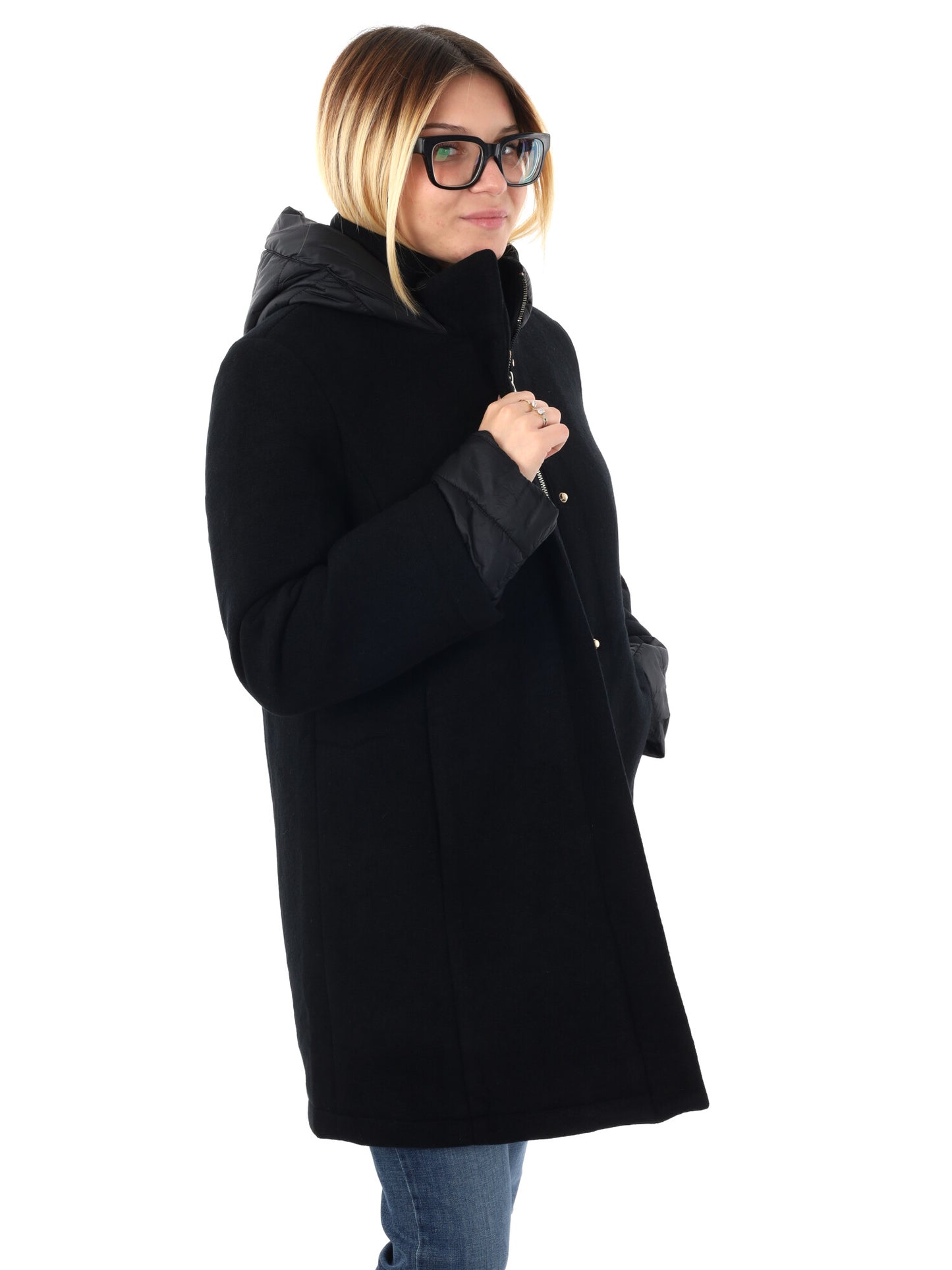 CAPPOTTO CON CAPPUCCIO FICCO YES ZEE DA DONNA NERO