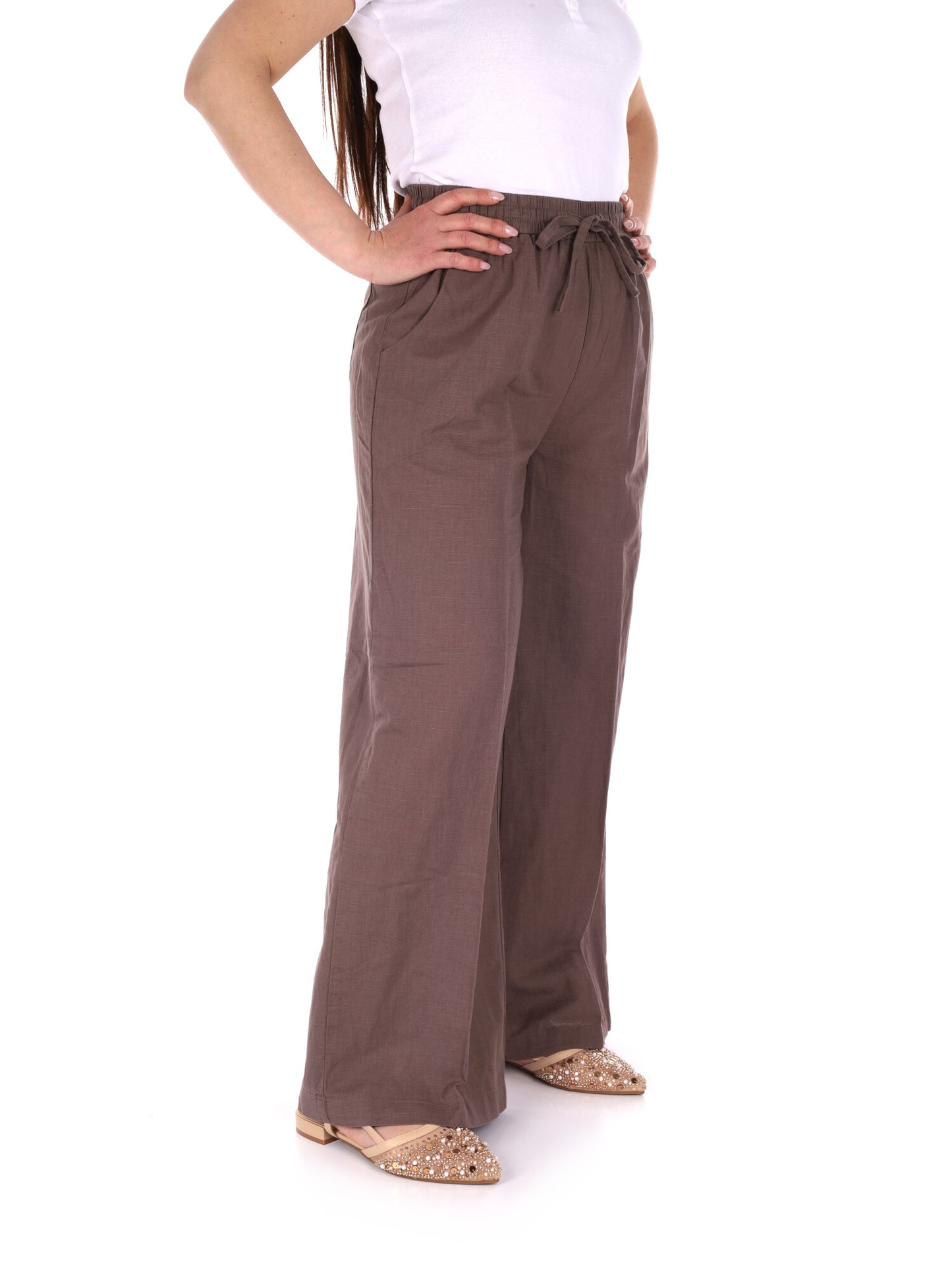 Pantaloni Yes-Zee donna in marrone, stile confortevole e versatile