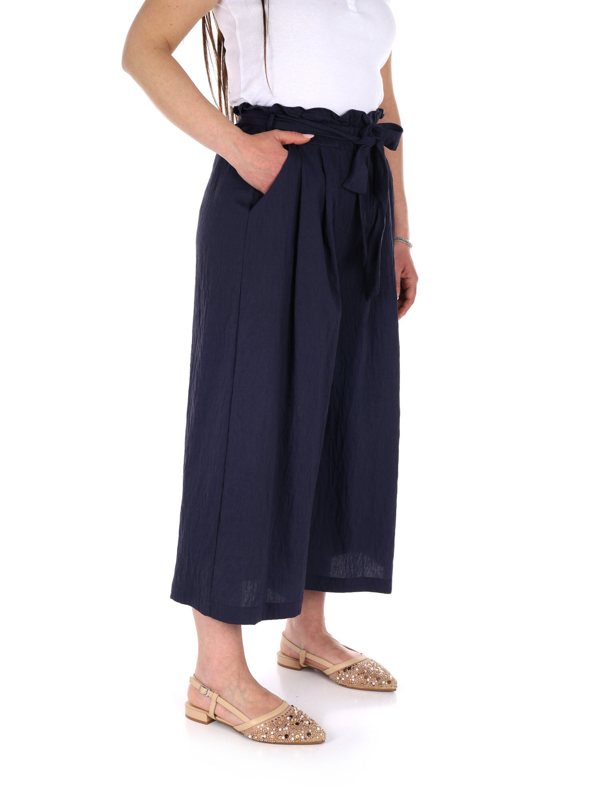 Yes zee panta capri pantalone da donna blu