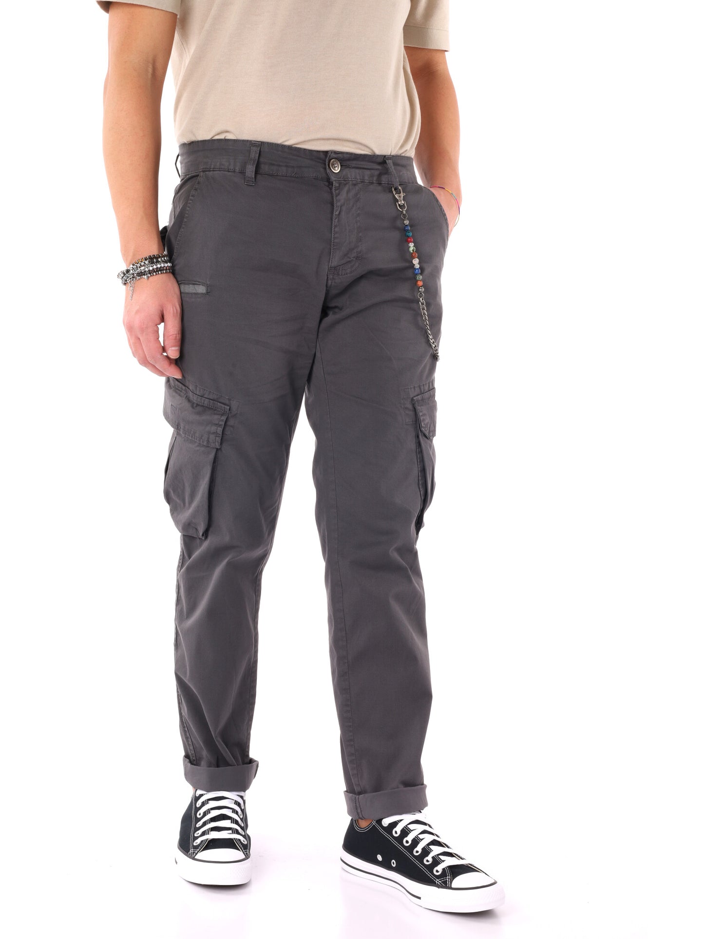 Pantaloni cargo grigi da uomo FB, perfetti per uso civile