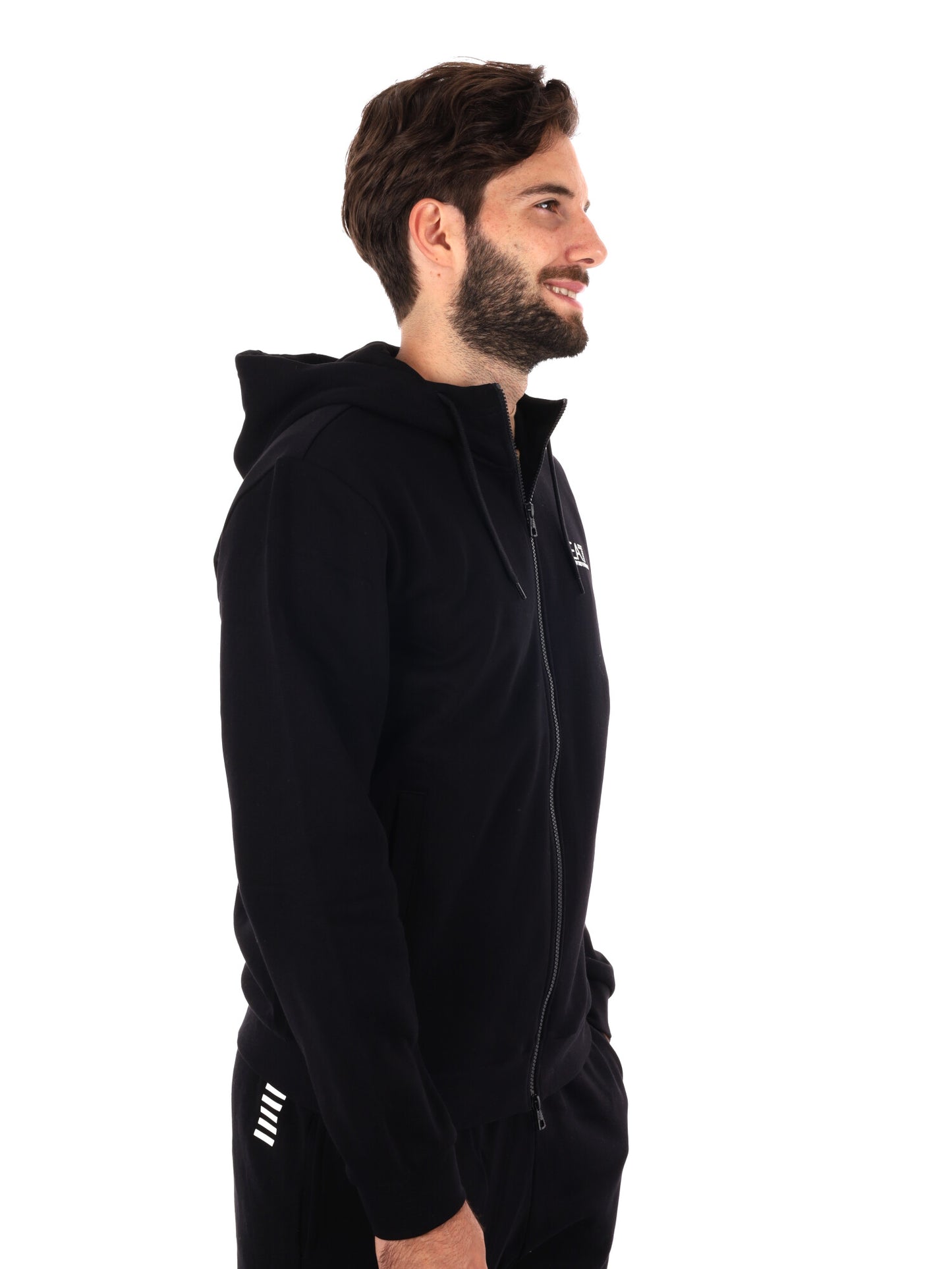 FELPA CON ZIP E CAPPUCCIO EA7 EMPORIO ARMANI DA UOMO NERO