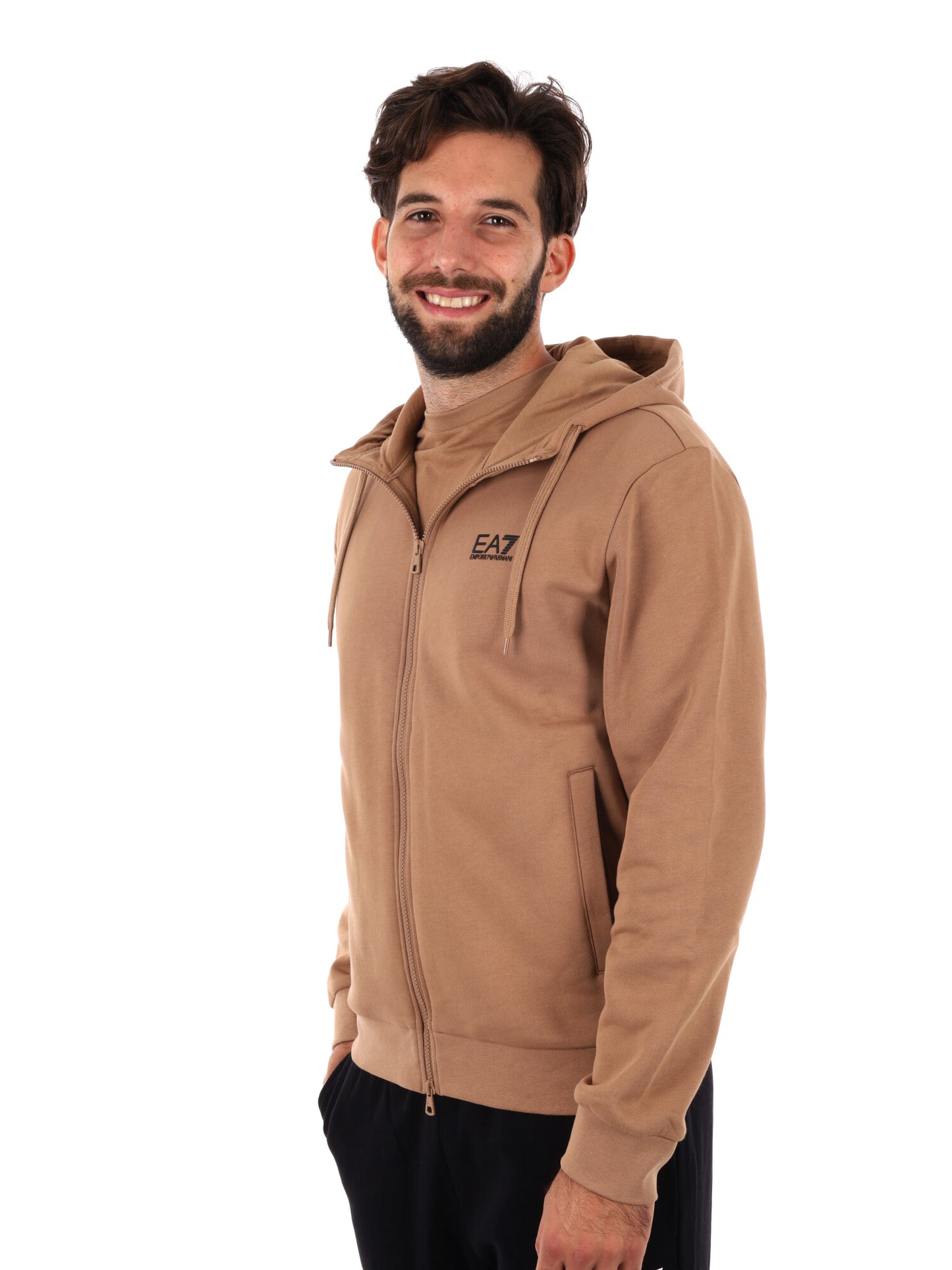 FELPA CON ZIP E CAPPUCCIO EA7 EMPORIO ARMANI DA UOMO CAMEL