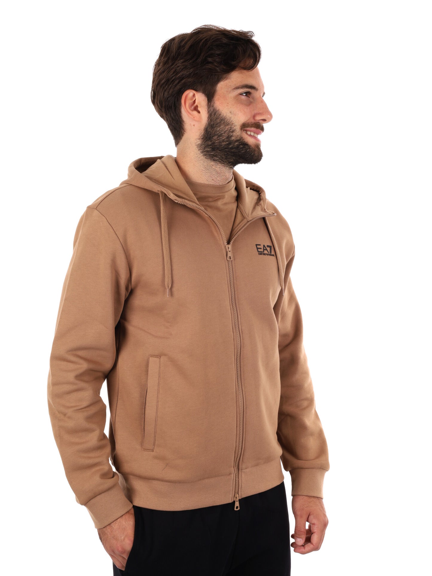 FELPA CON ZIP E CAPPUCCIO EA7 EMPORIO ARMANI DA UOMO CAMEL