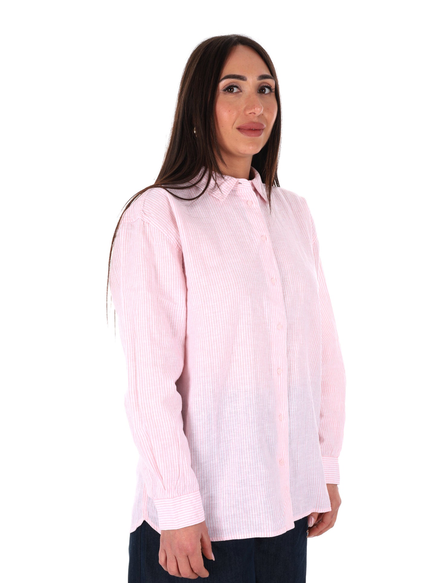 Pepe Jeans Bernany, camicia donna fucsia in lino e cotone relaxed fit