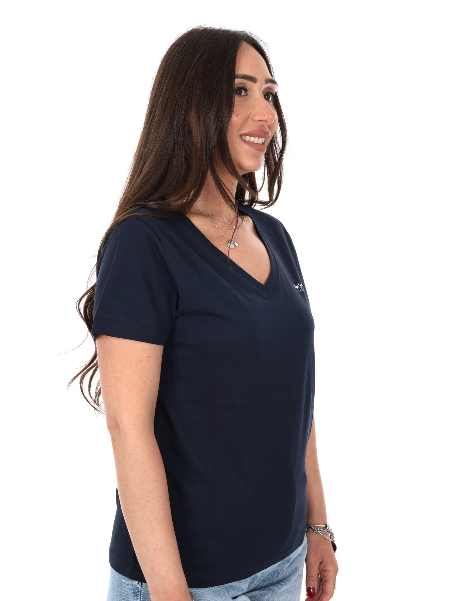 Pepe Jeans Mae V, t-shirt donna a maniche corte blu