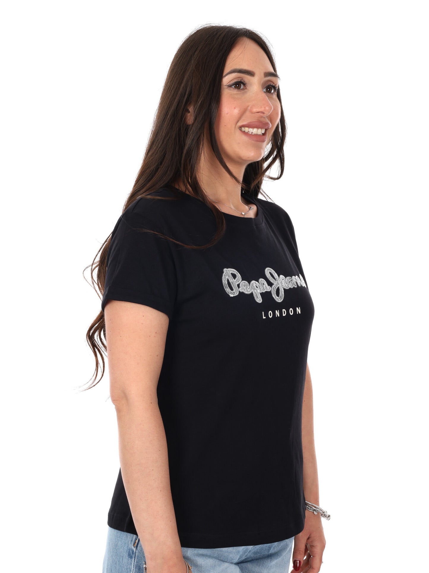 T-shirt donna Pepe Jeans Nadda nera a maniche corte