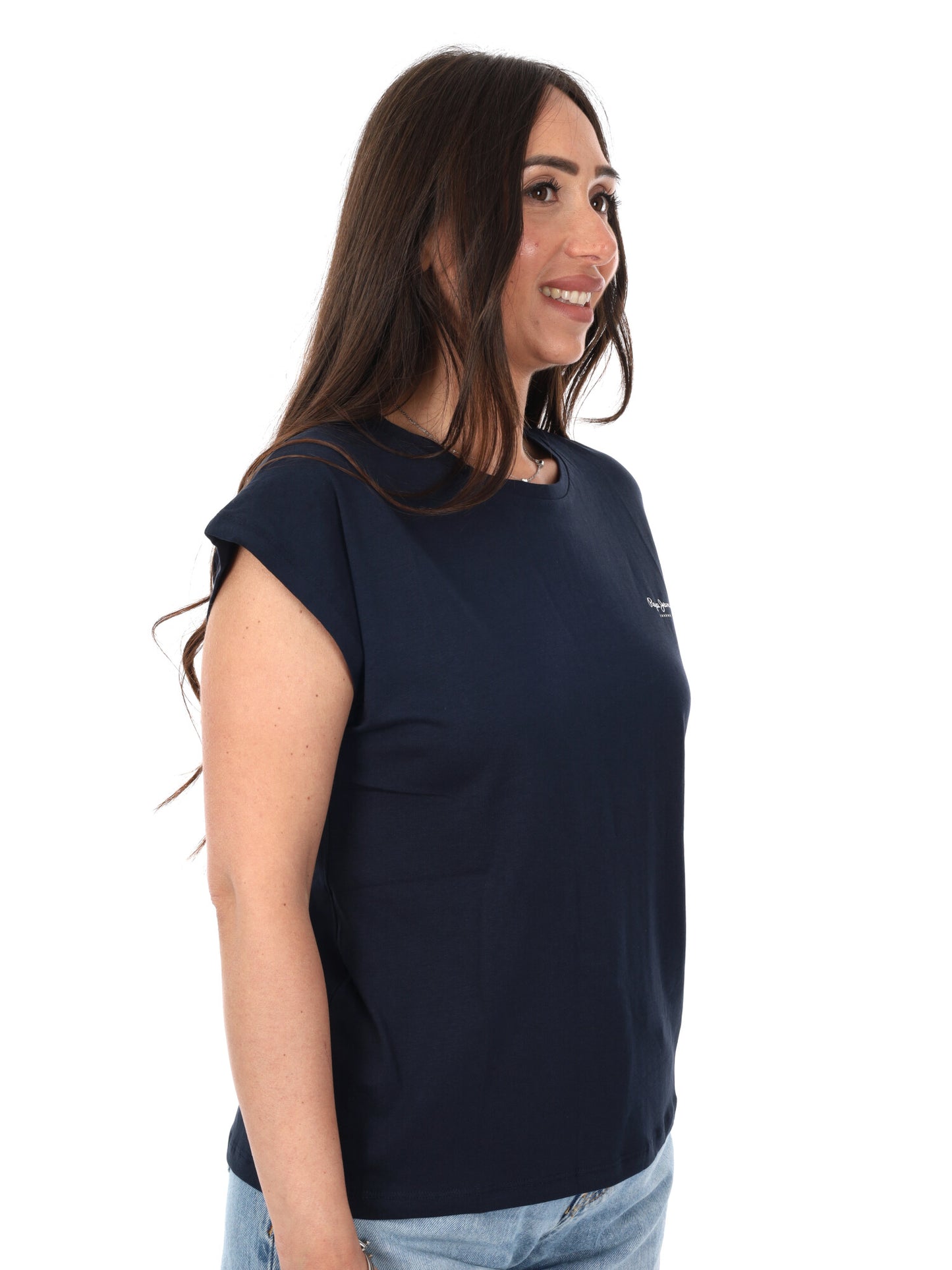 Pepe Jeans Bloom, t-shirt donna blu in cotone leggero