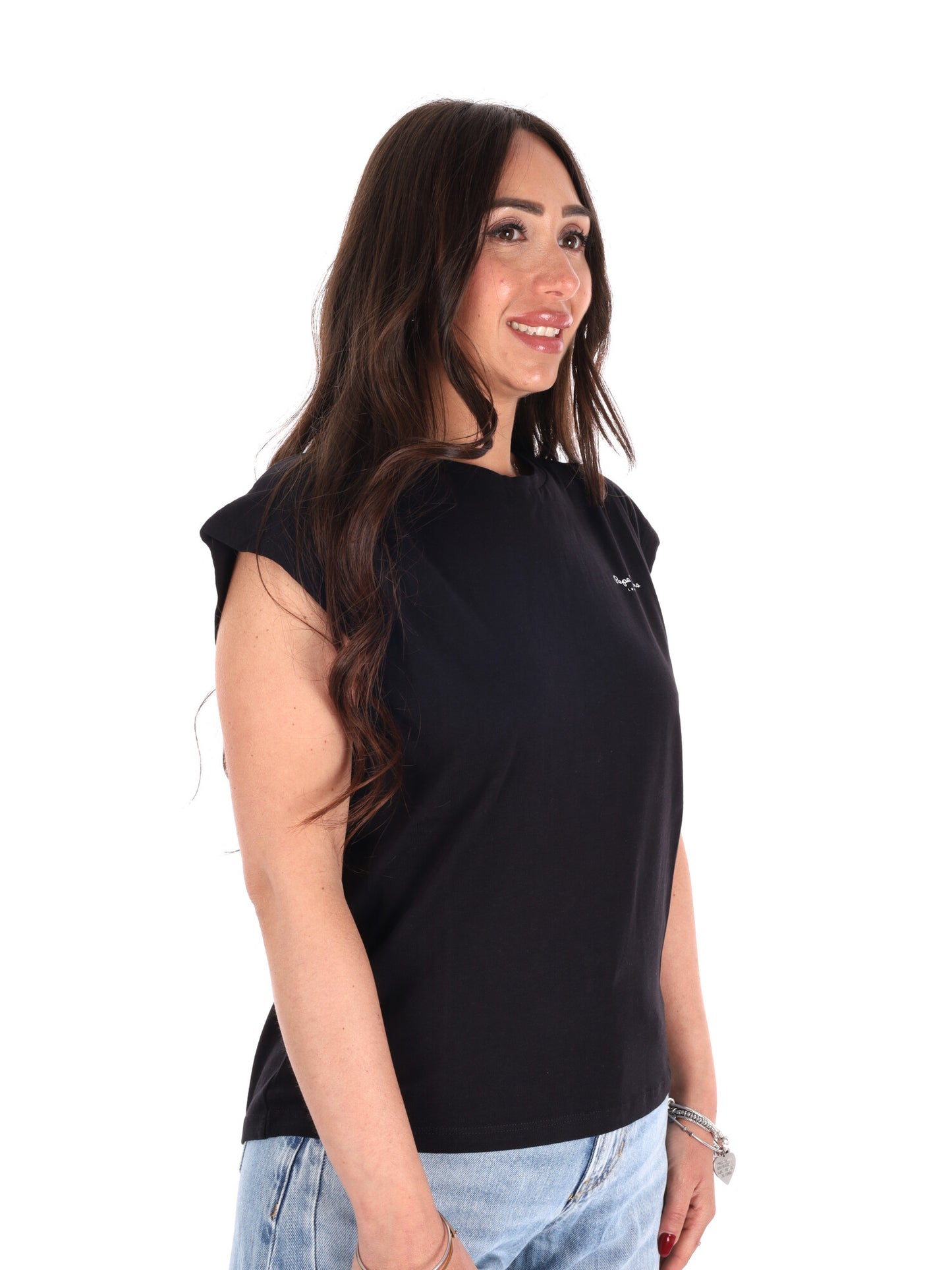Pepe Jeans Bloom, t-shirt donna in cotone nero slim fit