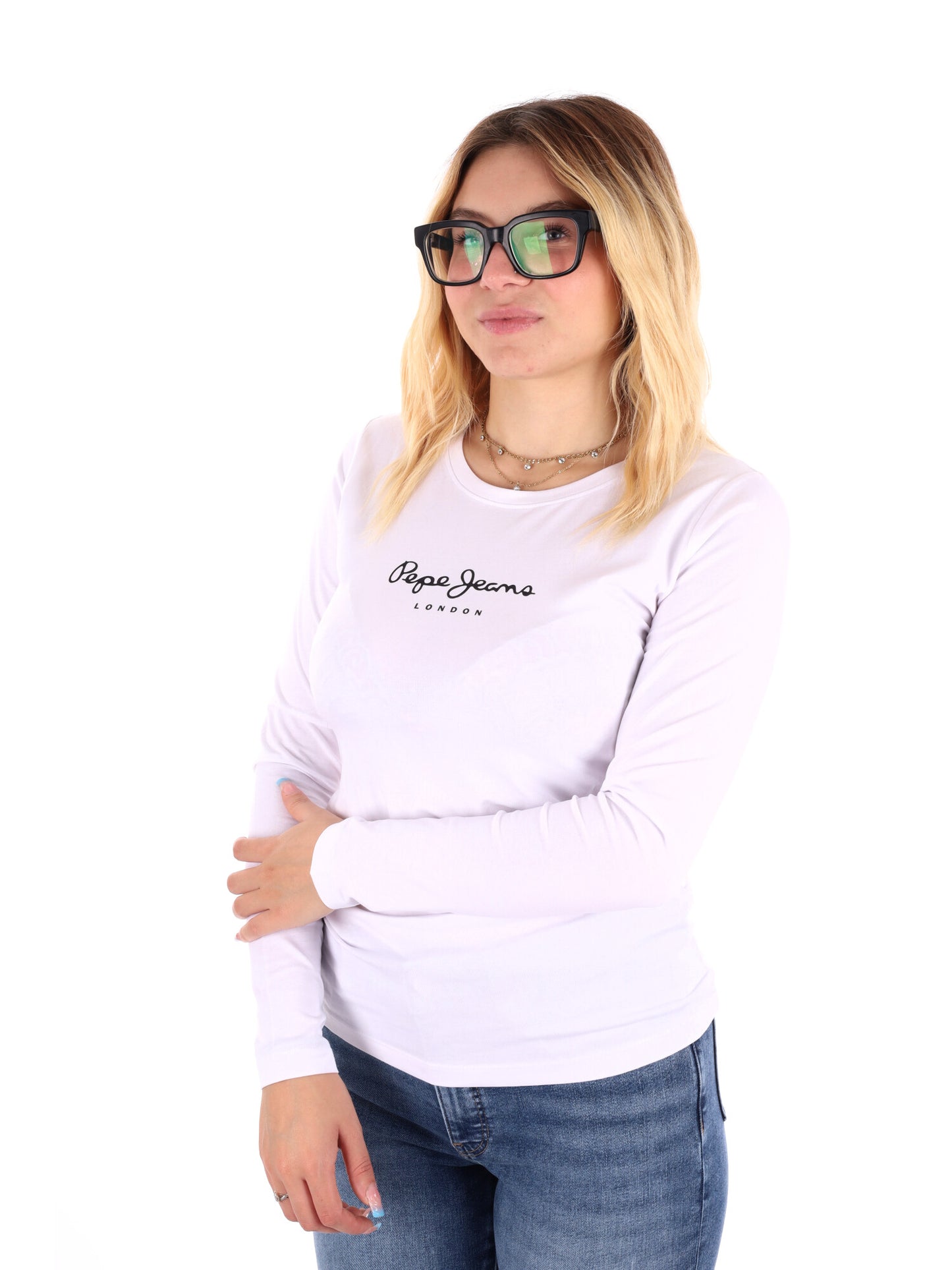 MAGLIA A MANICHE LUNGHE NEW VIRGINIA PEPE JEANS DA DONNA BIANCO