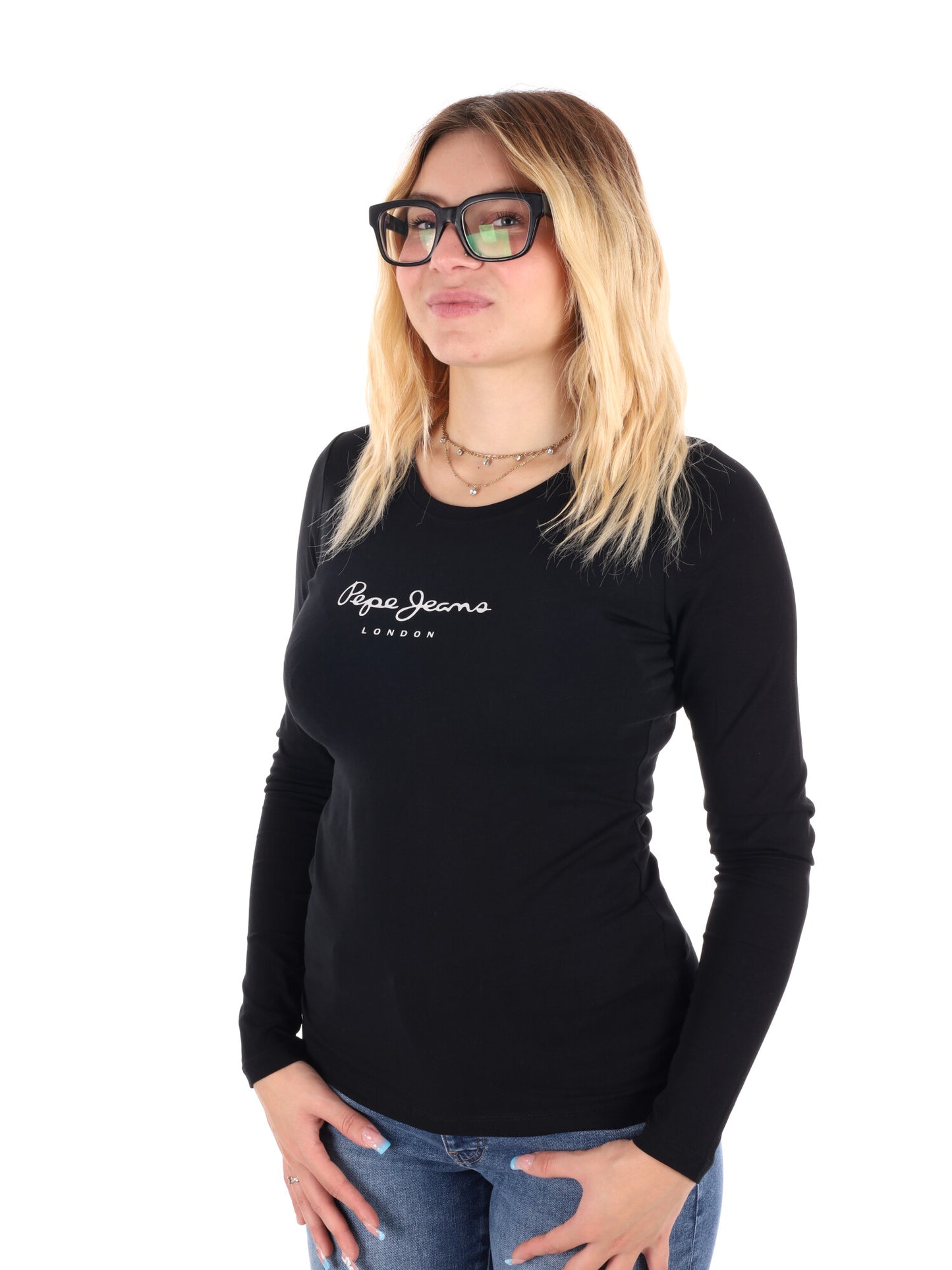 MAGLIA A MANICHE LUNGHE NEW VIRGINIA PEPE JEANS DA DONNA NERO