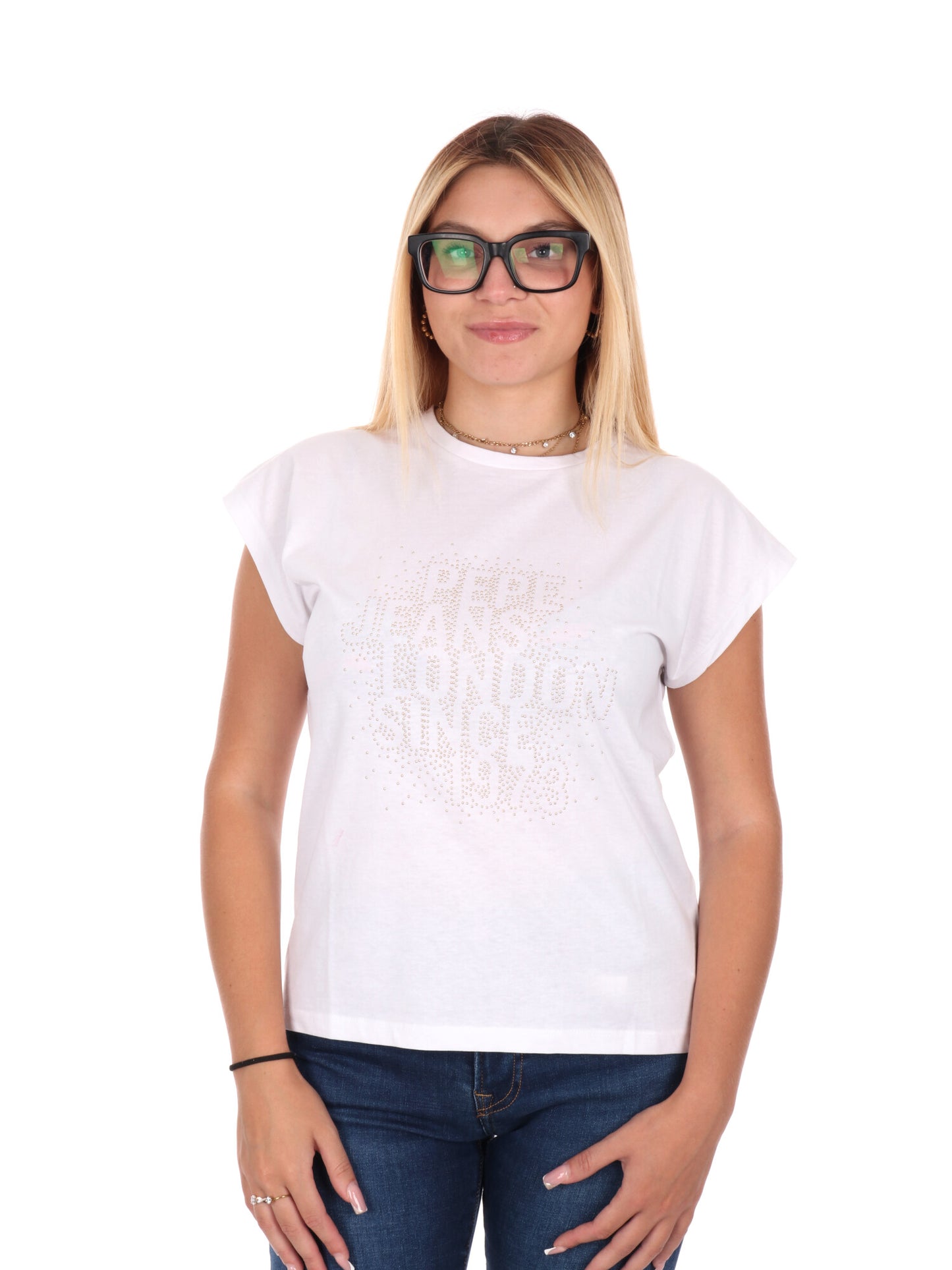 T-SHIRT CON MINI STRASS PEPE JEANS DA DONNA BIANCO