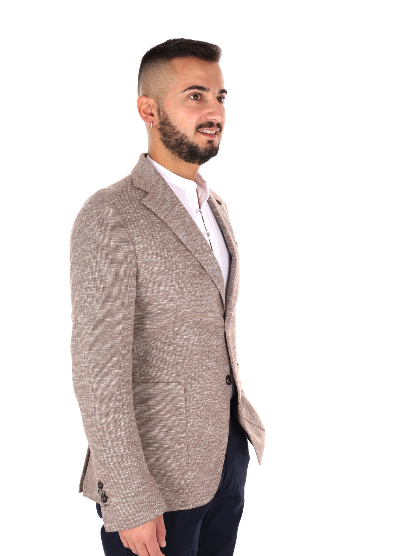 Giacca elegante da uomo FB in lino color fango per la primavera