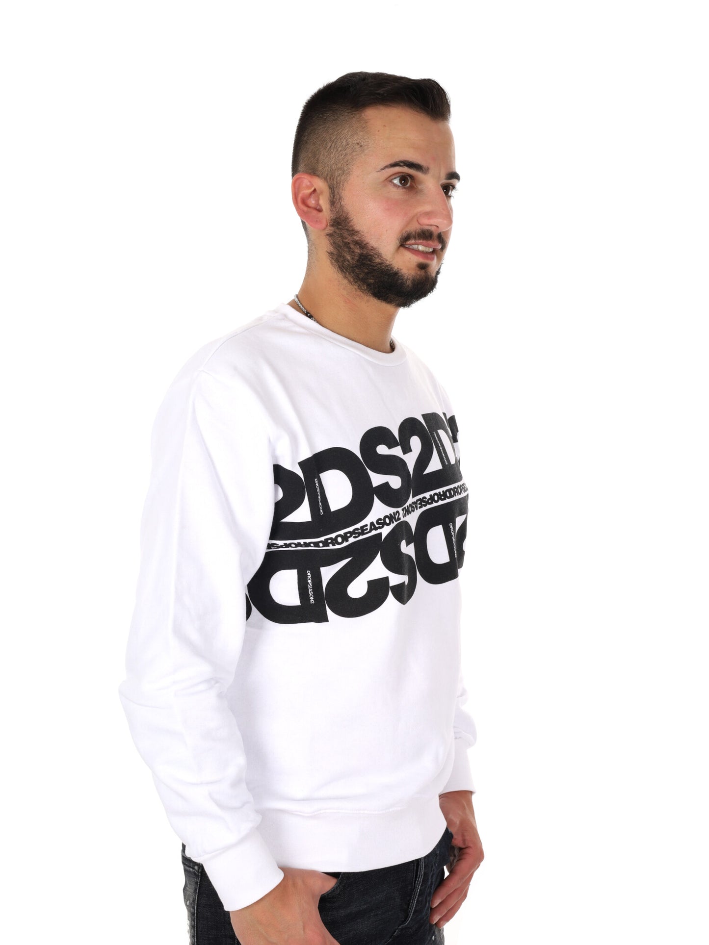 Felpa girocollo bianca da uomo Ds2, stile essenziale e casual