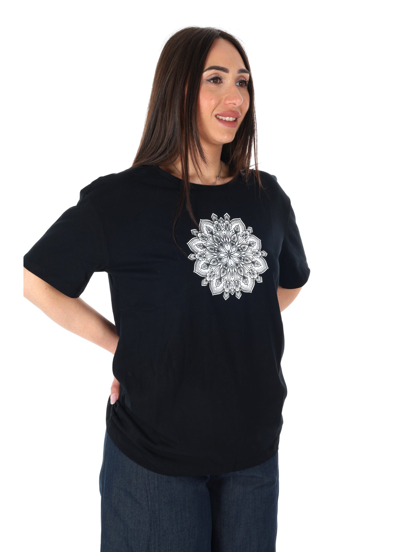 Yes-Zee t-shirt donna in cotone nero per primavera estate