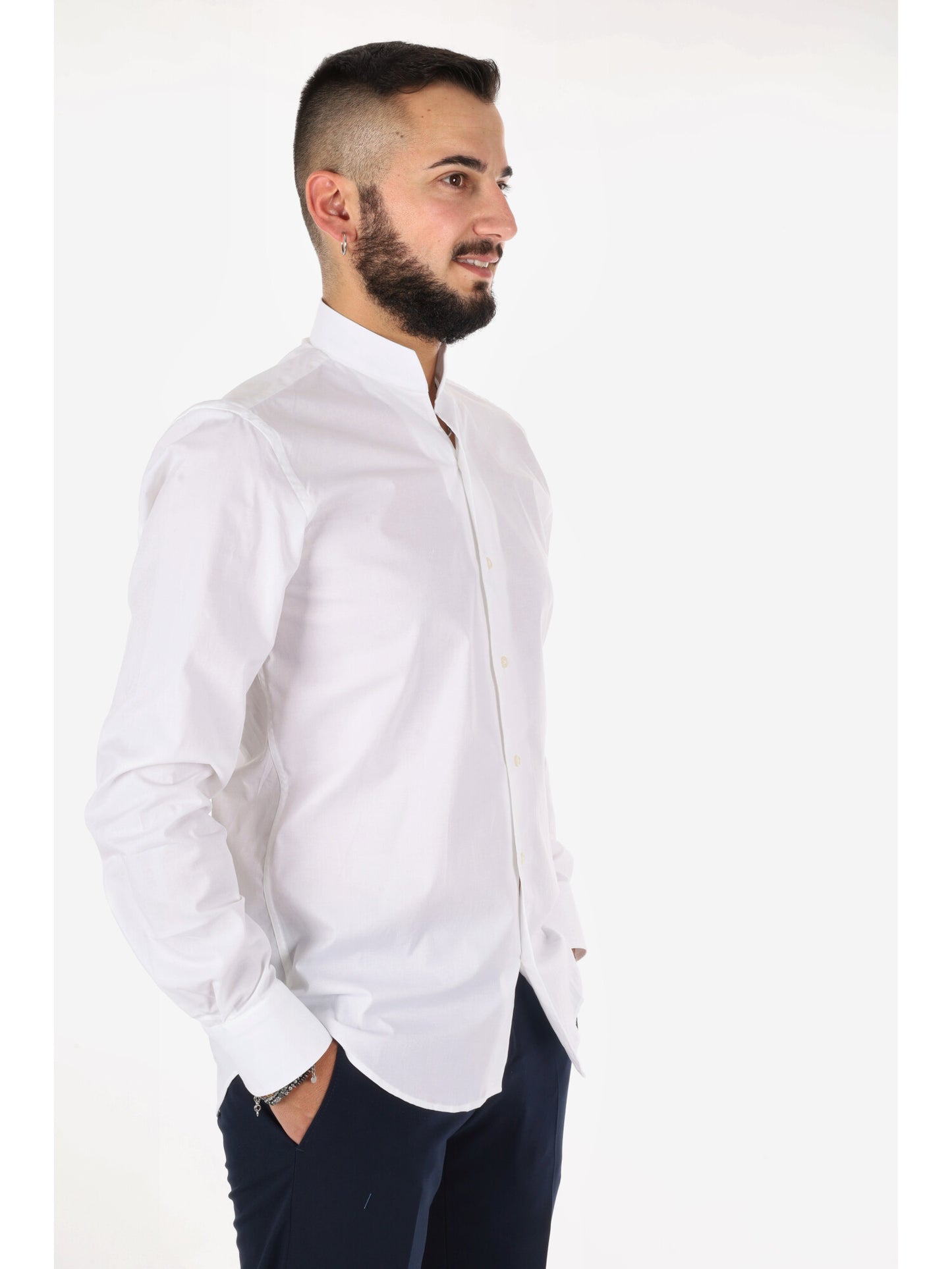 Camicia slim da uomo FB Tiffany bianca con collo coreano aperto
