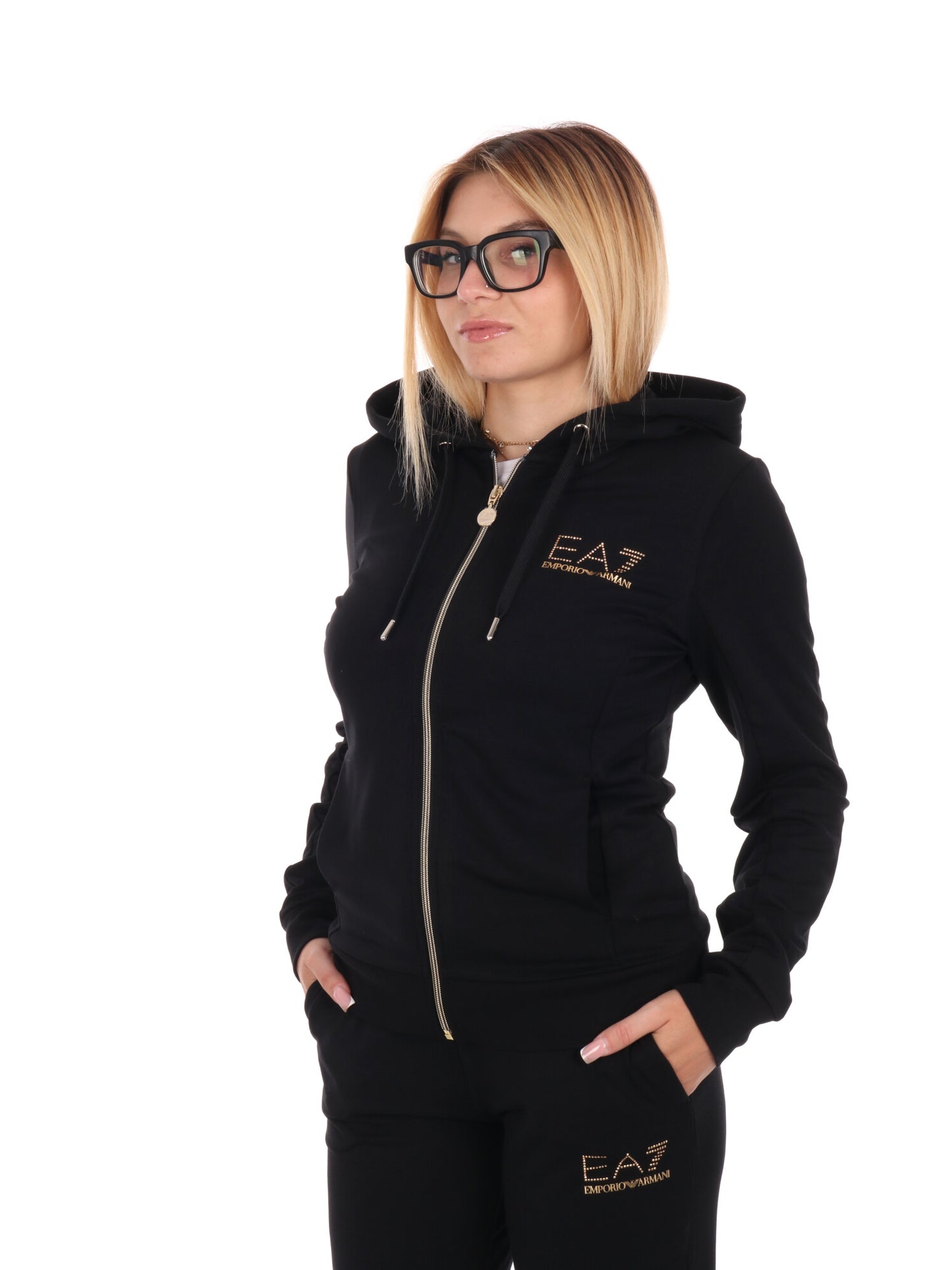 FELPA CON CAPPUCCIO  EVOLUTION  EA7 EMPORIO ARMANI DA DONNA NERO
