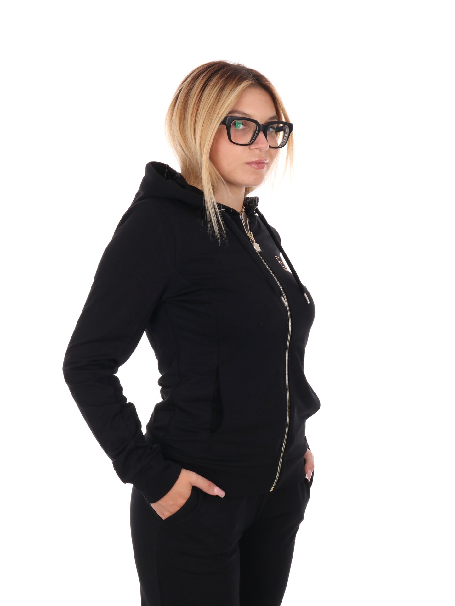 FELPA CON CAPPUCCIO EVOLUTION EA7 EMPORIO ARMANI DA DONNA NERO