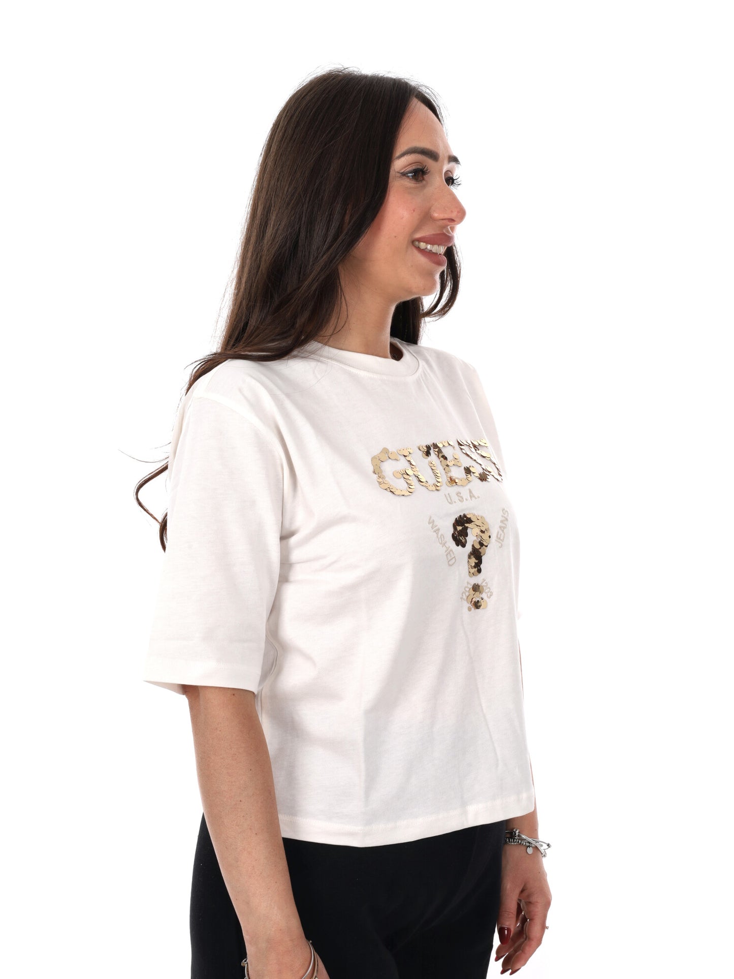 T-shirt Aurelie Boxy con logo ricamato in panna da donna