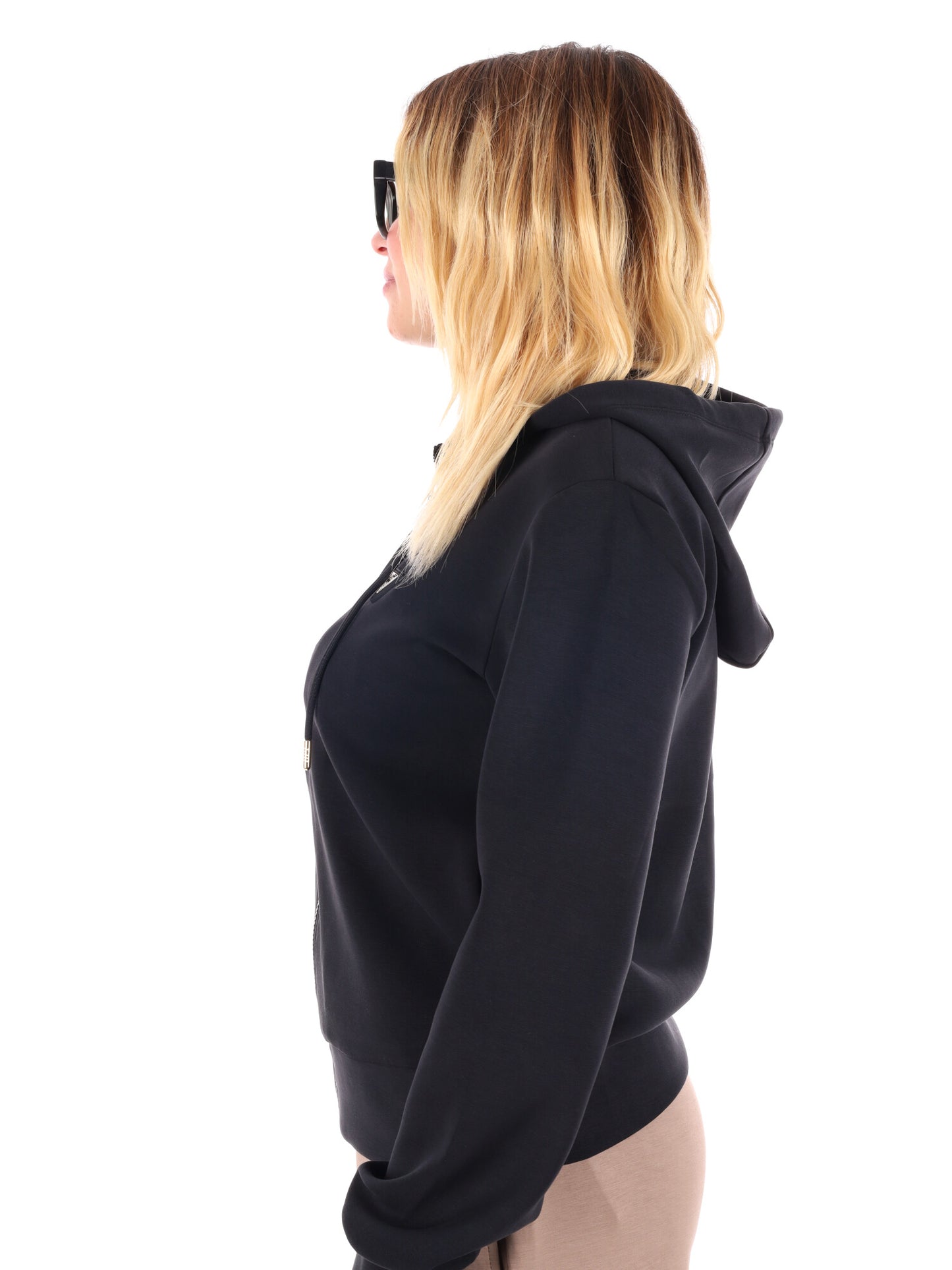 FELPA OLYMPE FULL ZIP E CAPPUCCIO GUESS DA DONNA NERO