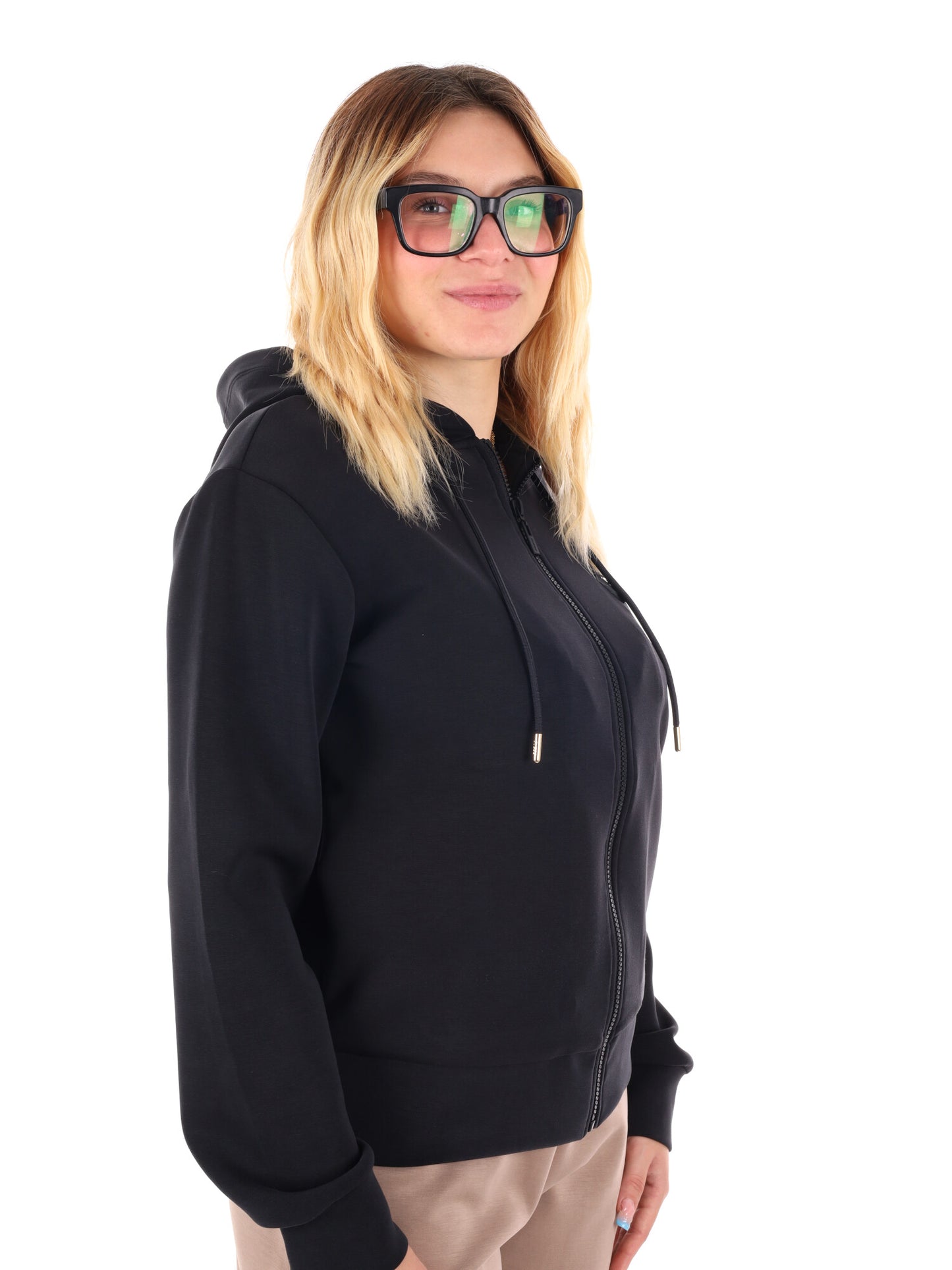 FELPA OLYMPE FULL ZIP E CAPPUCCIO GUESS DA DONNA NERO