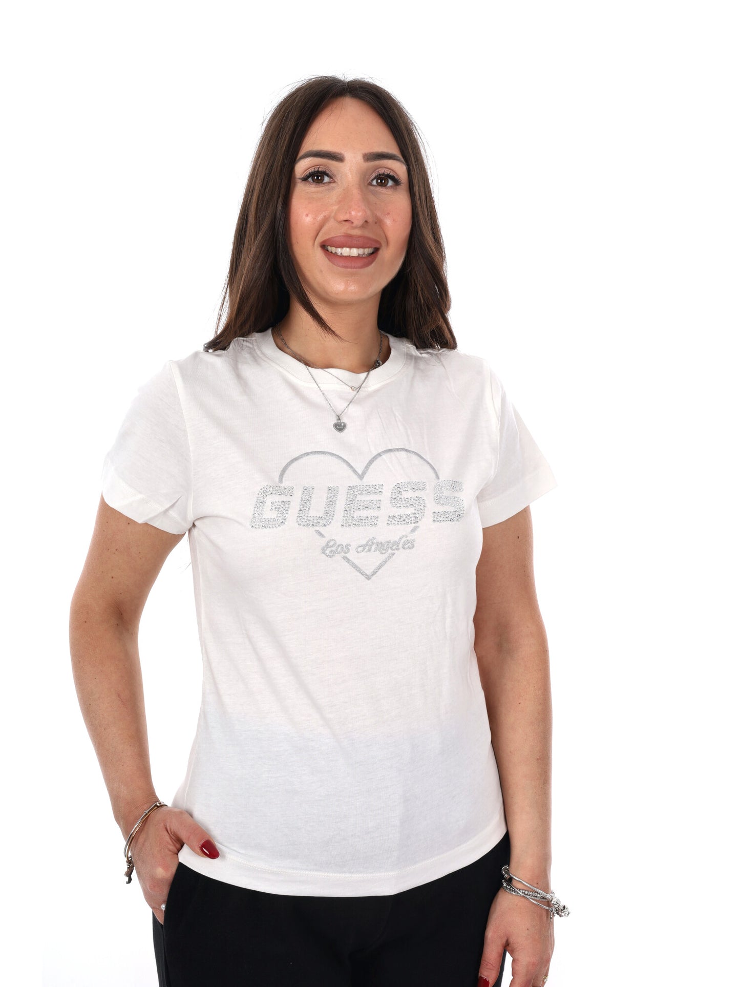 Guess Narciso, t-shirt donna panna in puro cotone