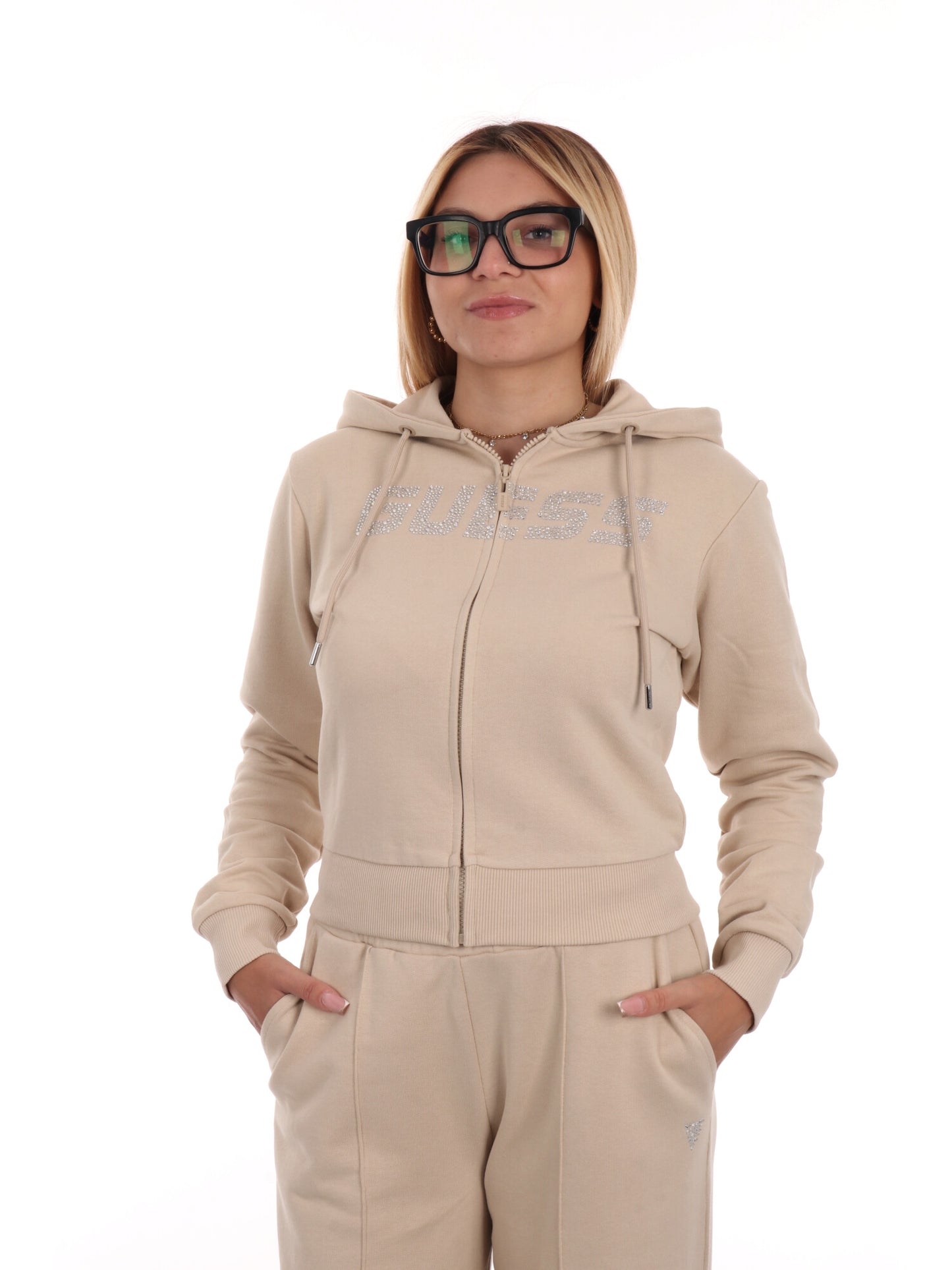 FELPA PRIMULA CON FULL ZIP GUESS DA DONNA CEMENTO