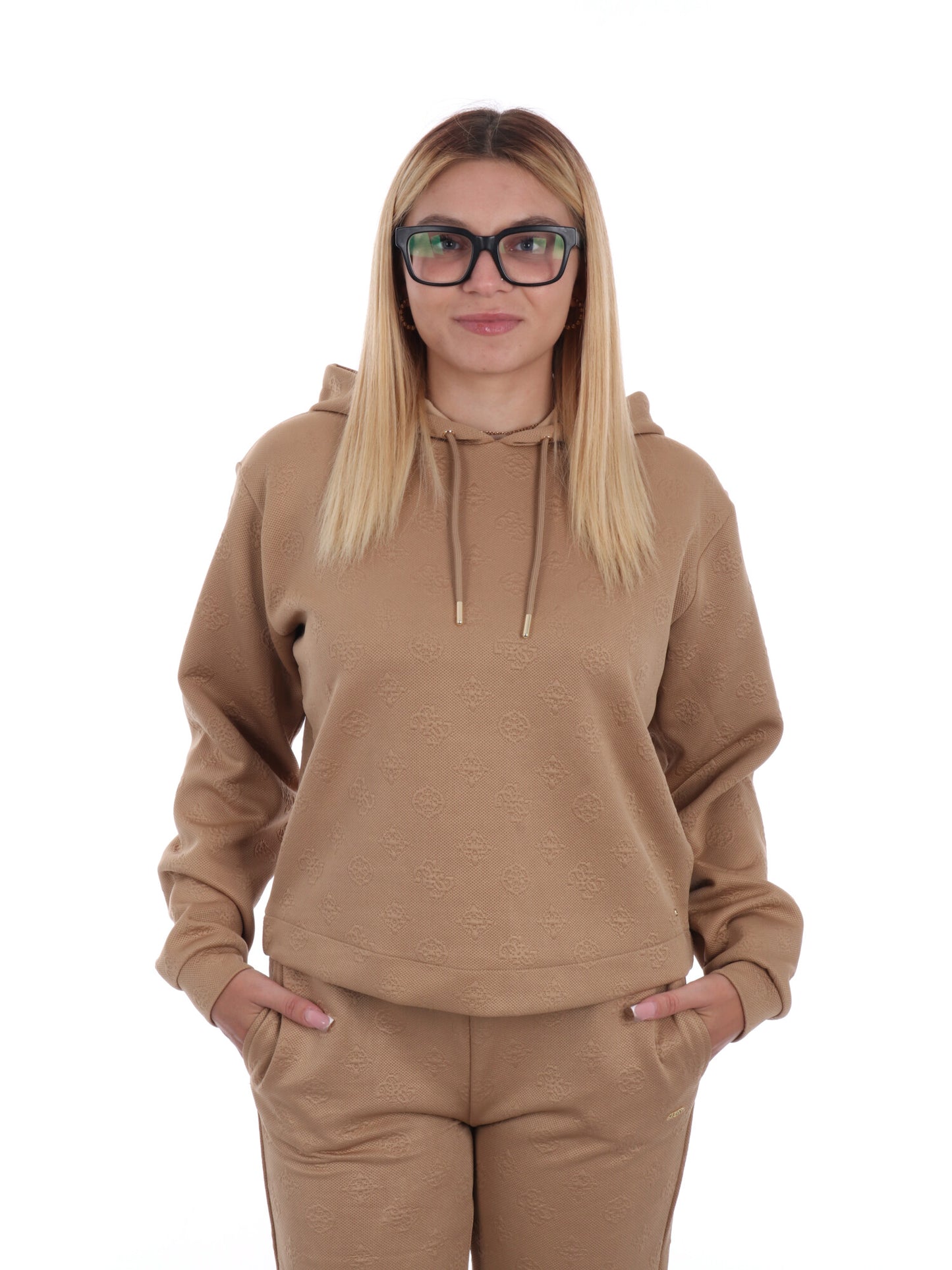 FELPA PEONY CON STAMPA 3D GUESS DA DONNA SABBIA
