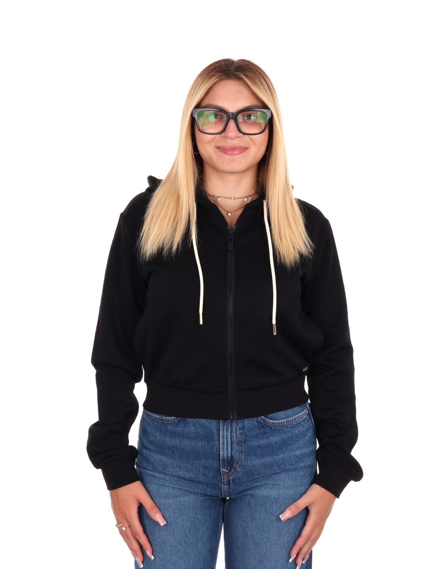 FELPA PEONY CON FULL ZIP GUESS DA DONNA NERO