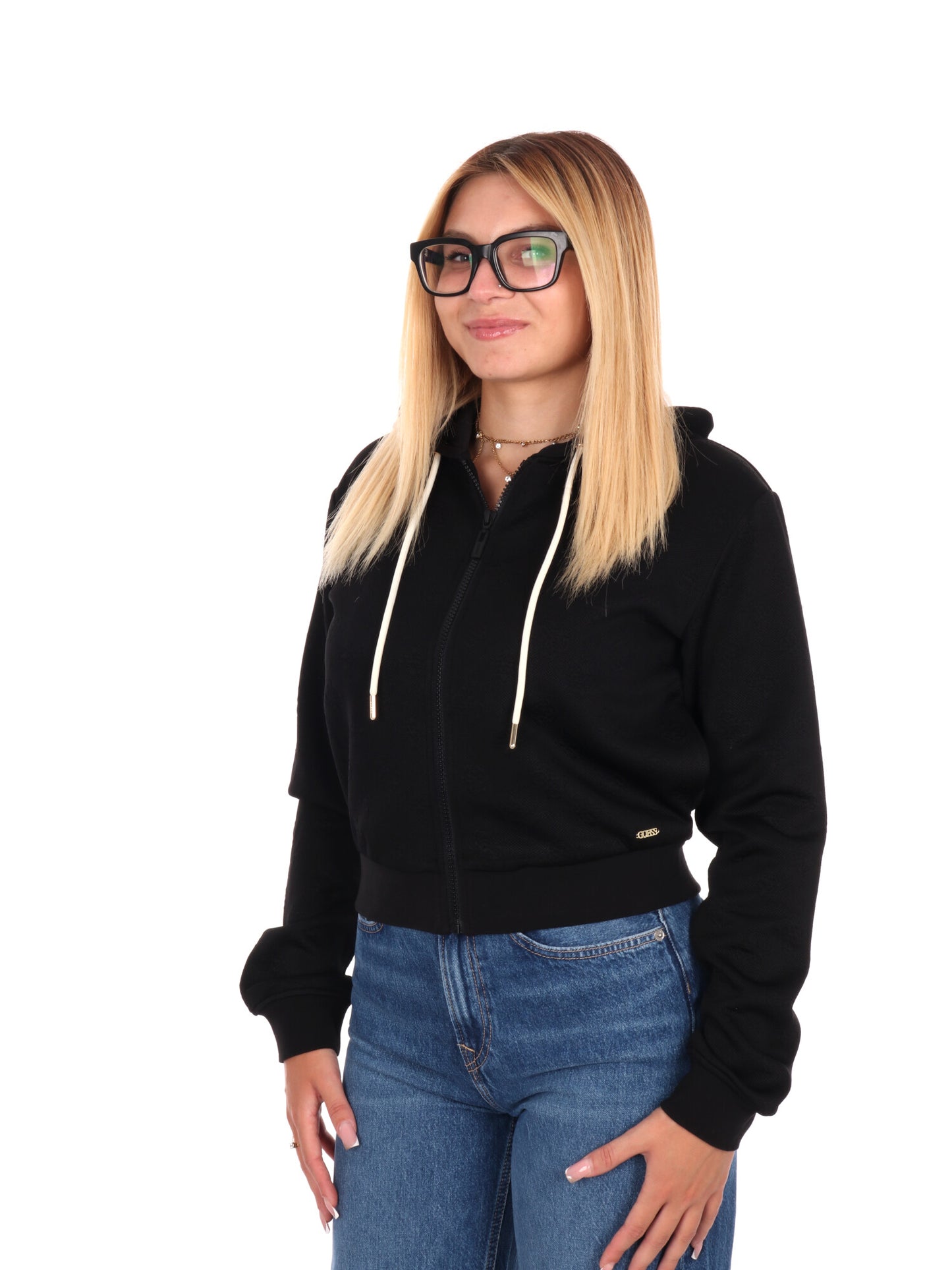 FELPA PEONY CON FULL ZIP GUESS DA DONNA NERO