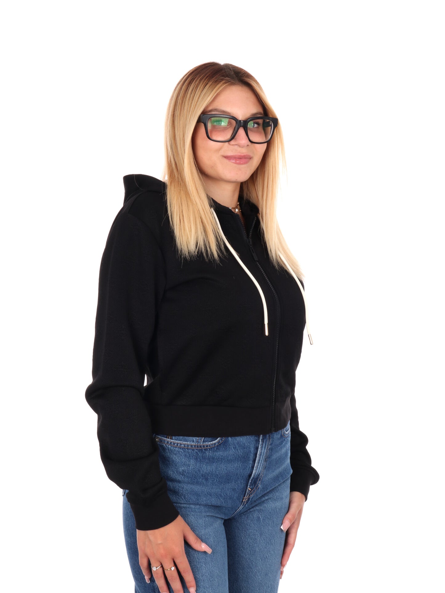 FELPA PEONY CON FULL ZIP GUESS DA DONNA NERO