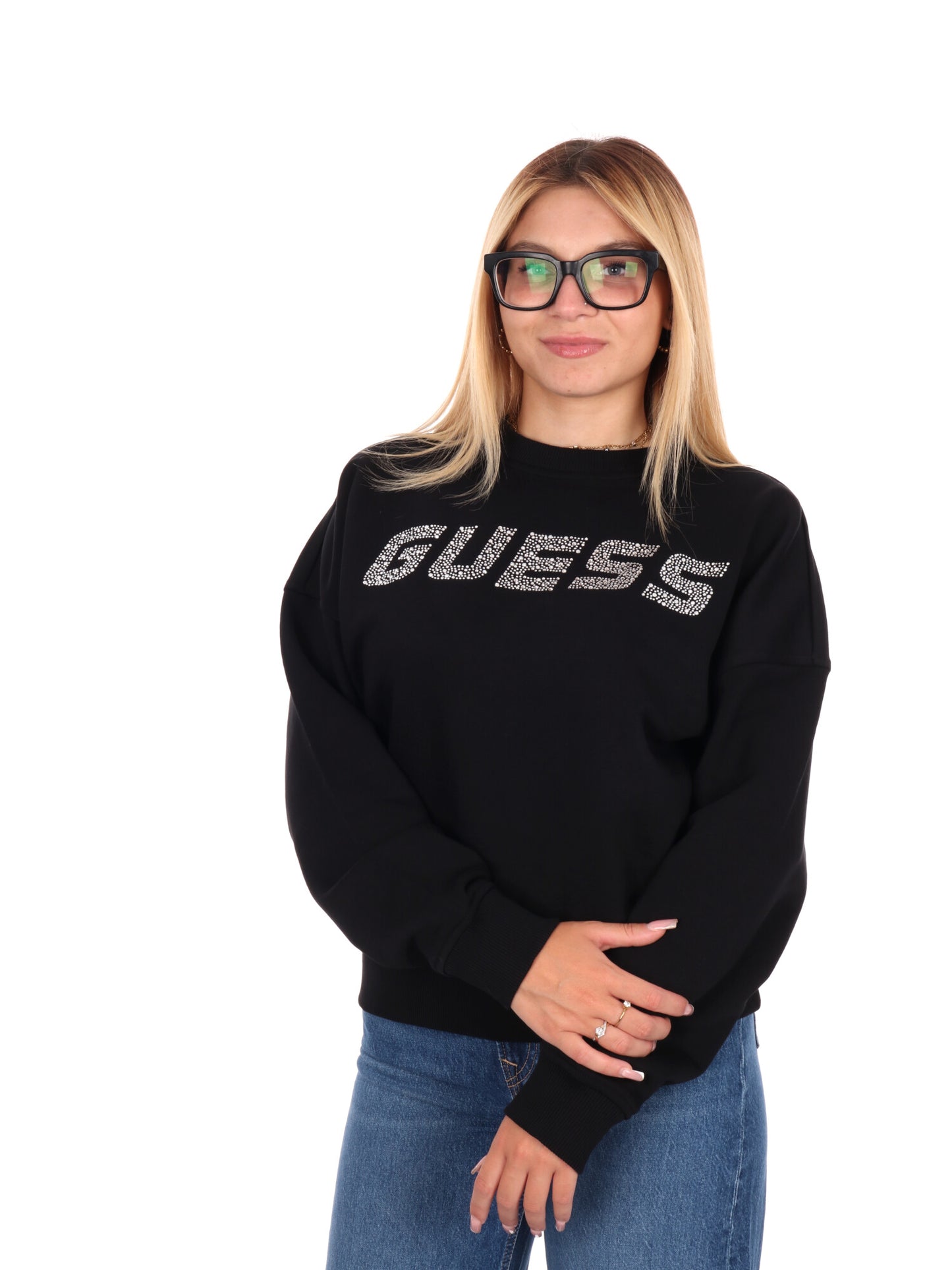 FELPA PRIMULA CON STRASS GUESS DA DONNA NERO