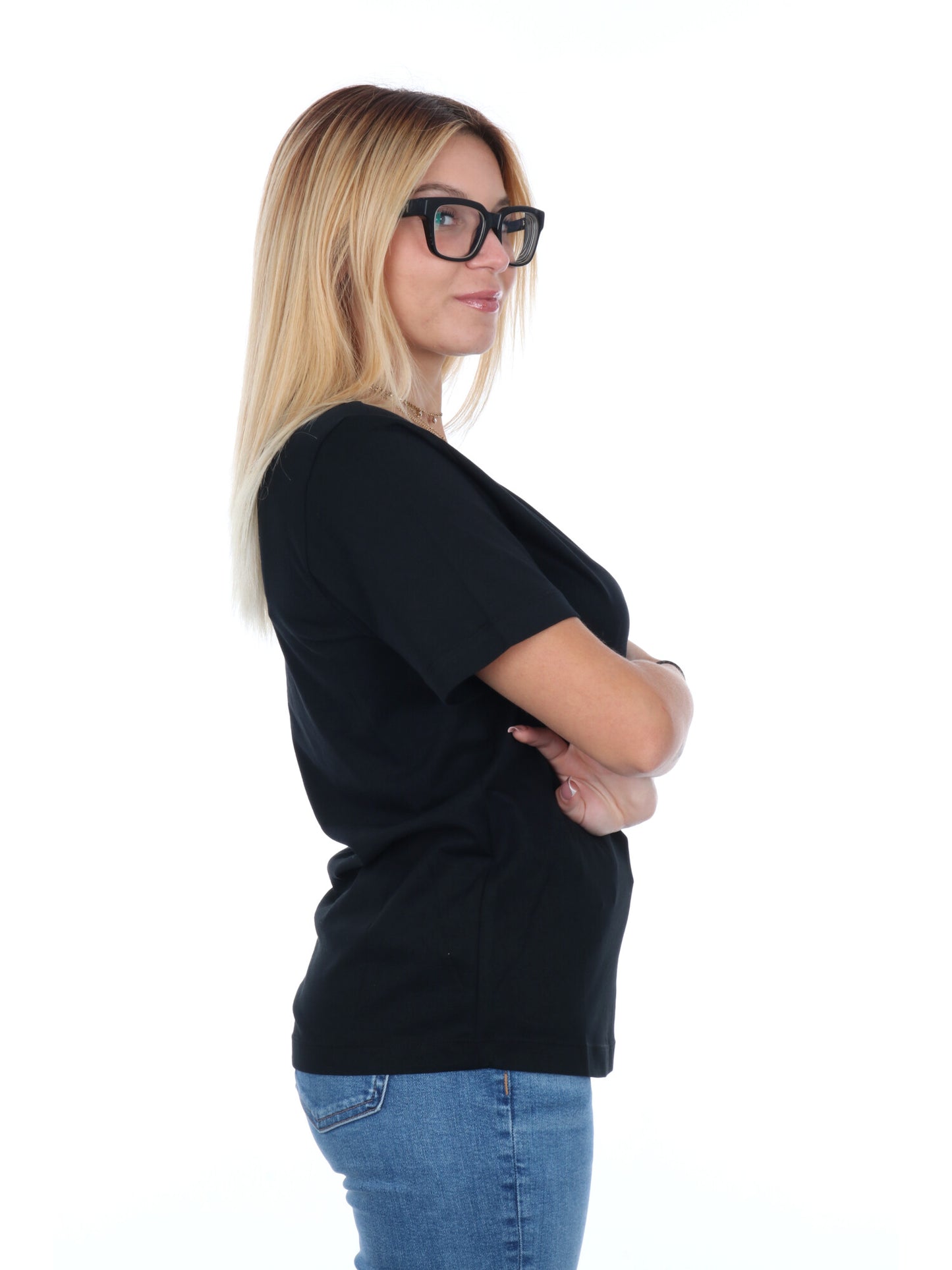 T-SHIRT COLLO A V CHAMPION DA DONNA NERO