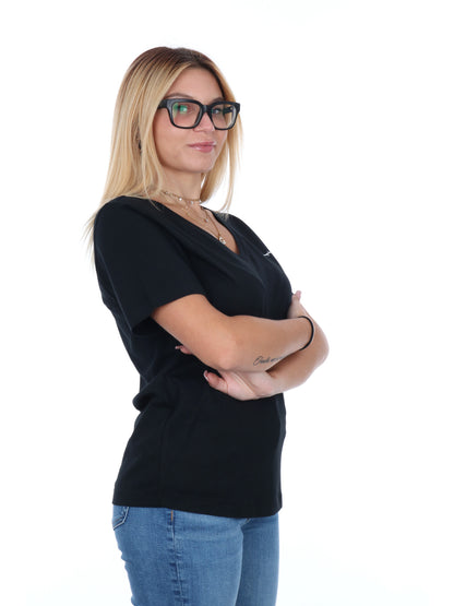 T-SHIRT COLLO A V CHAMPION DA DONNA NERO