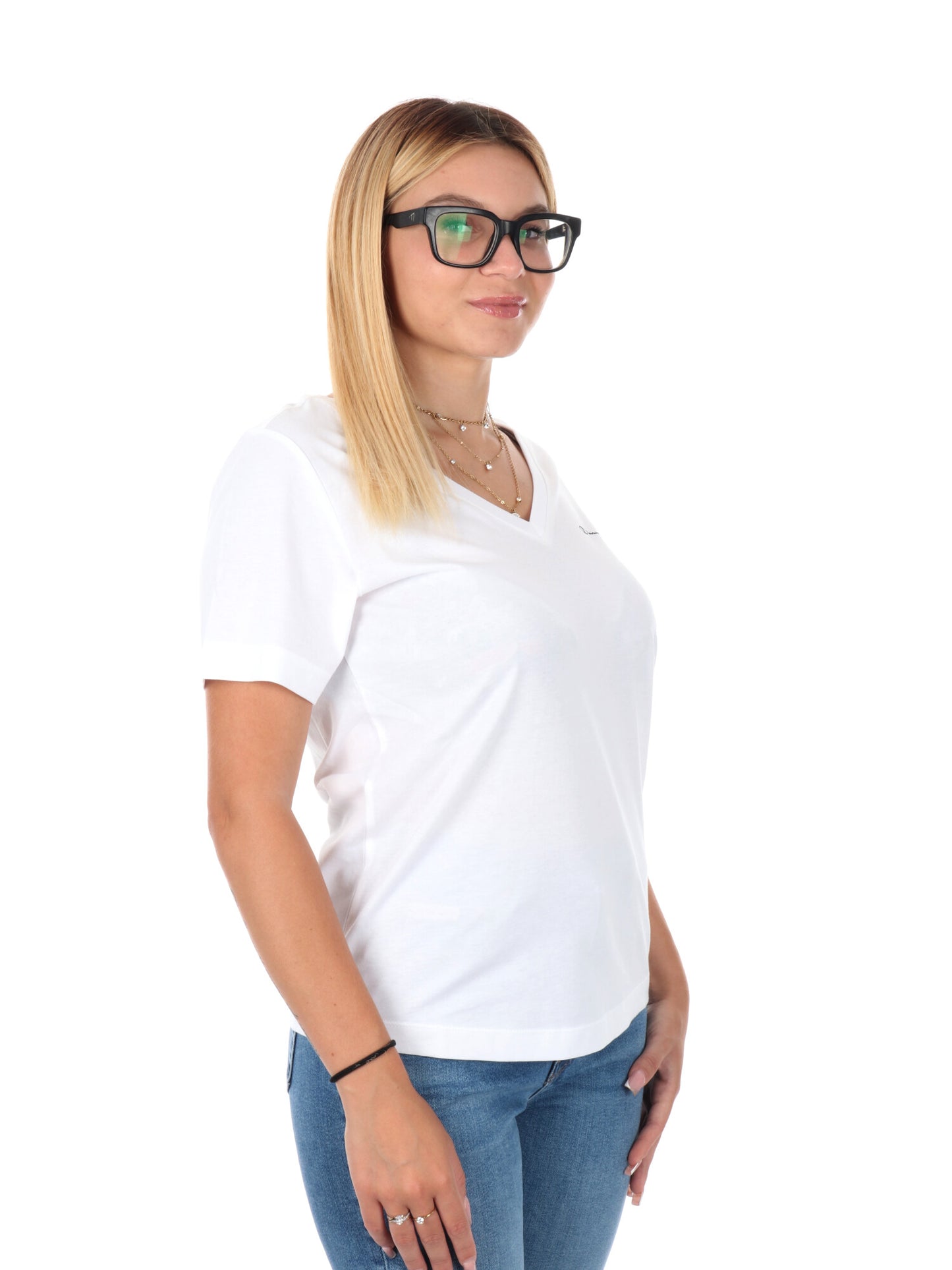 T-SHIRT COLLO A V CHAMPION DA DONNA BIANCO