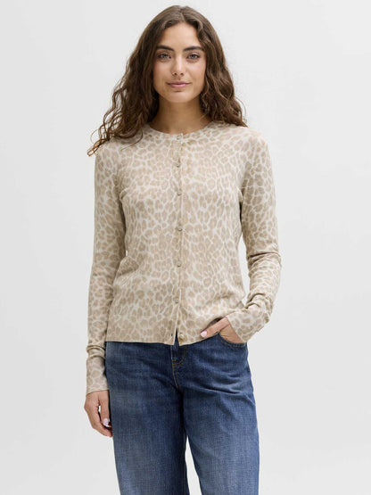 Cardigan donna JJXX con stampa animalier beige e multicolore
