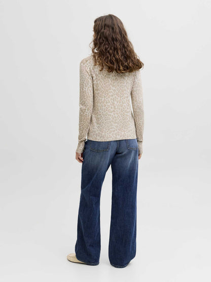 Cardigan donna JJXX con stampa animalier beige e multicolore
