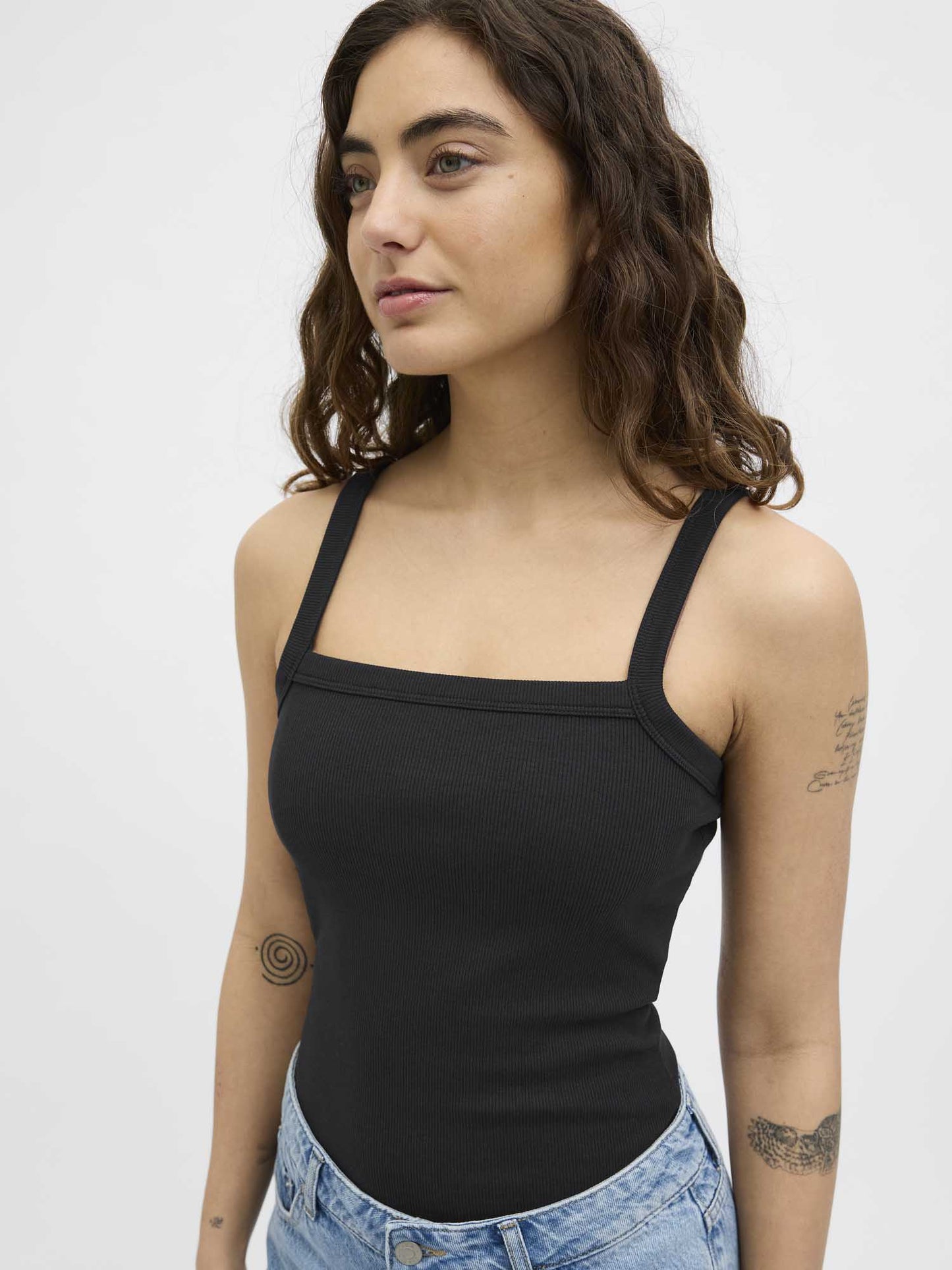 JJXX Fifi, canotta da donna nera con scollo quadrato