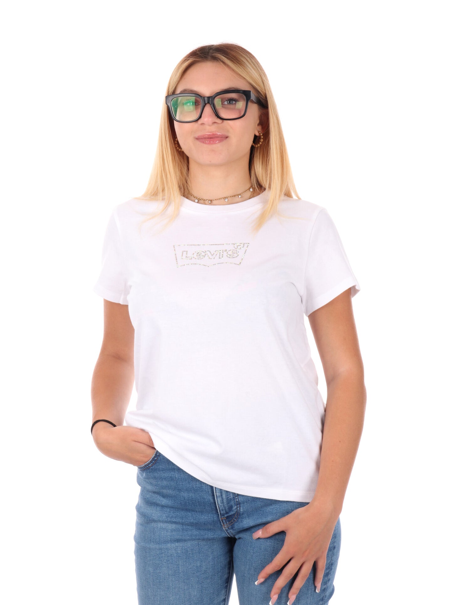 T-SHIRT CON STAMPA STRASS LEVI'S DONNA BIANCO