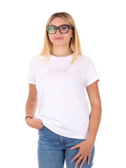 T-SHIRT CON STAMPA STRASS LEVI'S DONNA BIANCO