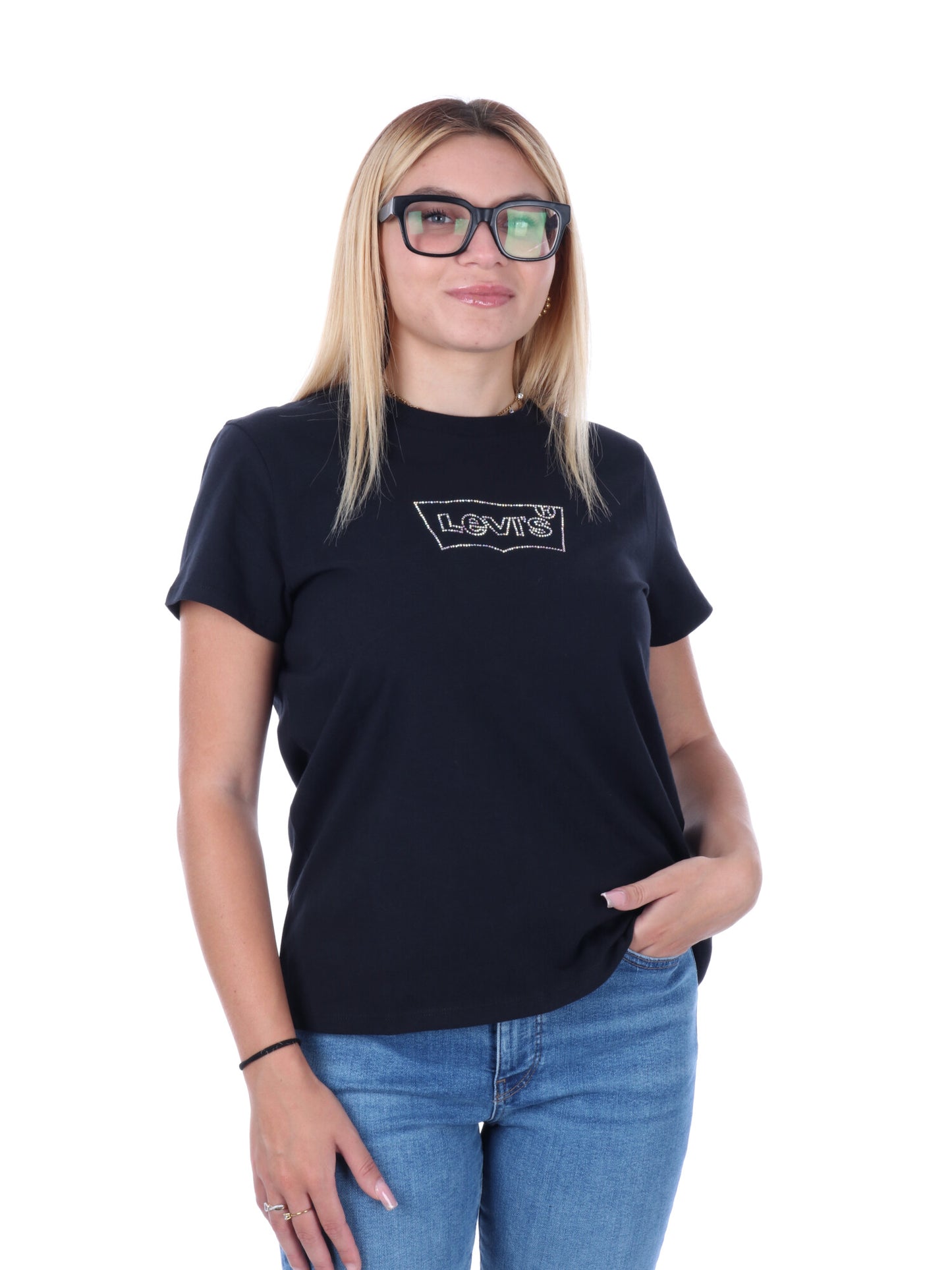 T-SHIRT CON STAMPA STRASS LEVI'S DONNA NERO
