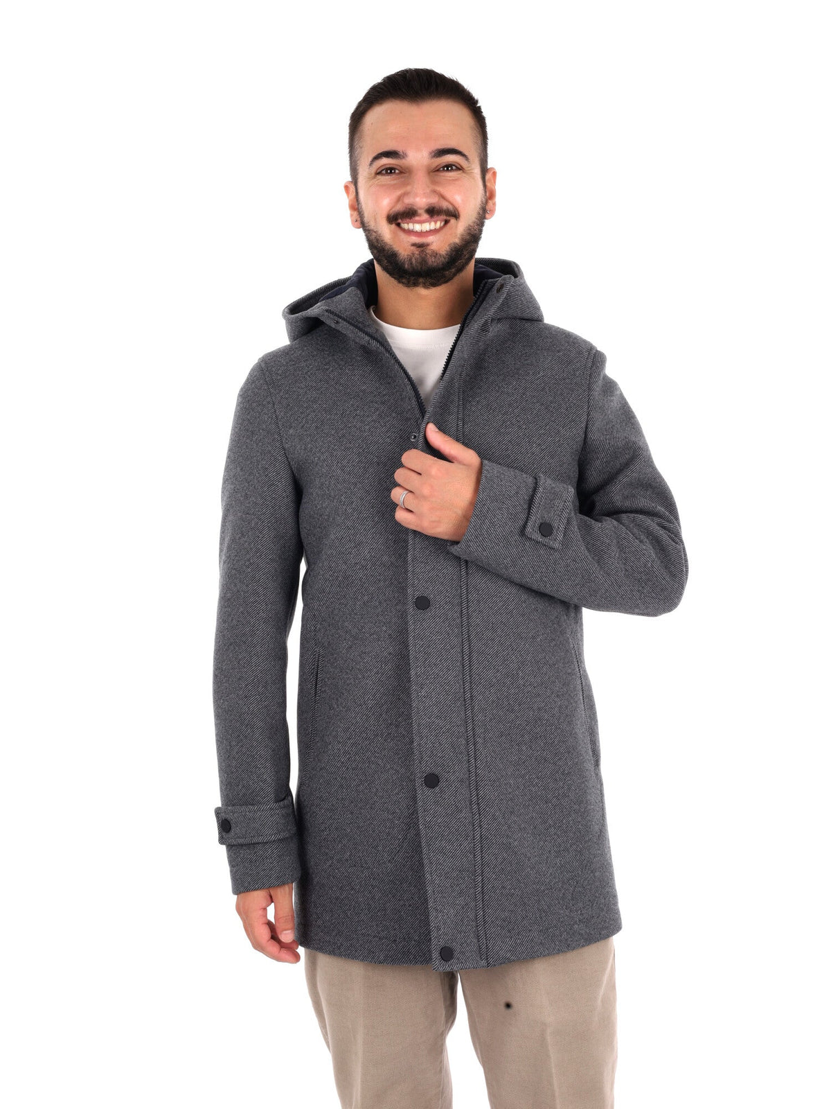 Fb cappotto cappucci da uomo blu-grigio