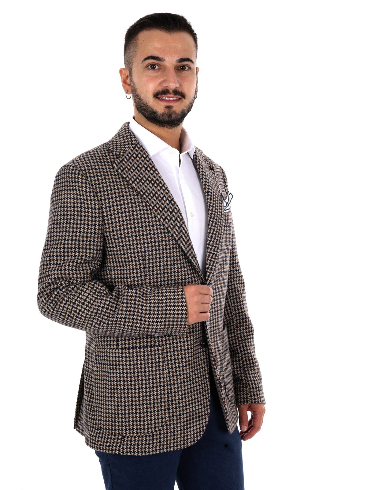 Fb giacca quadro da uomo blu-marrone