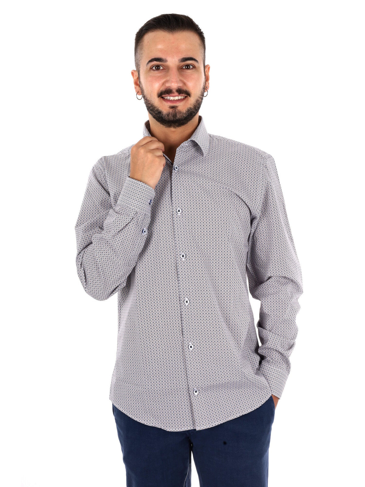 Fb camicia 448 da uomo bianco-blu