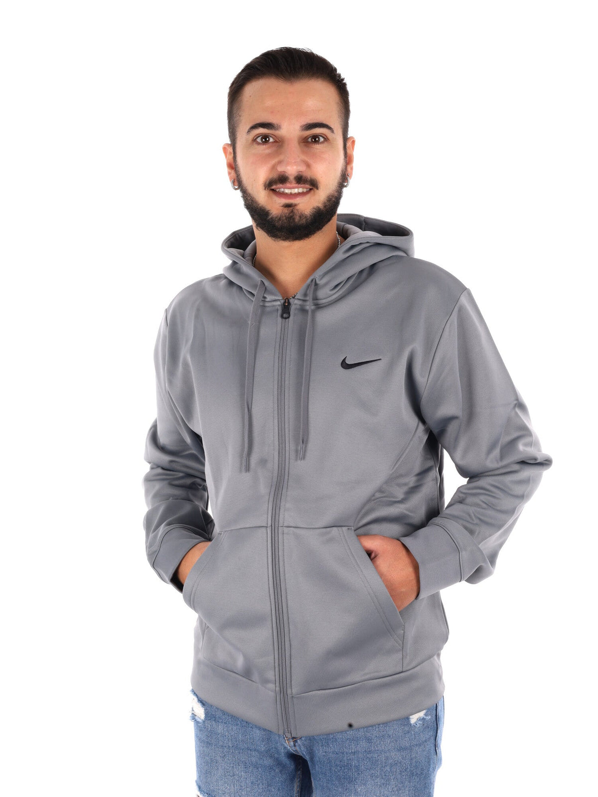 Nike flex flc fz hd felpa training da uomo grigio