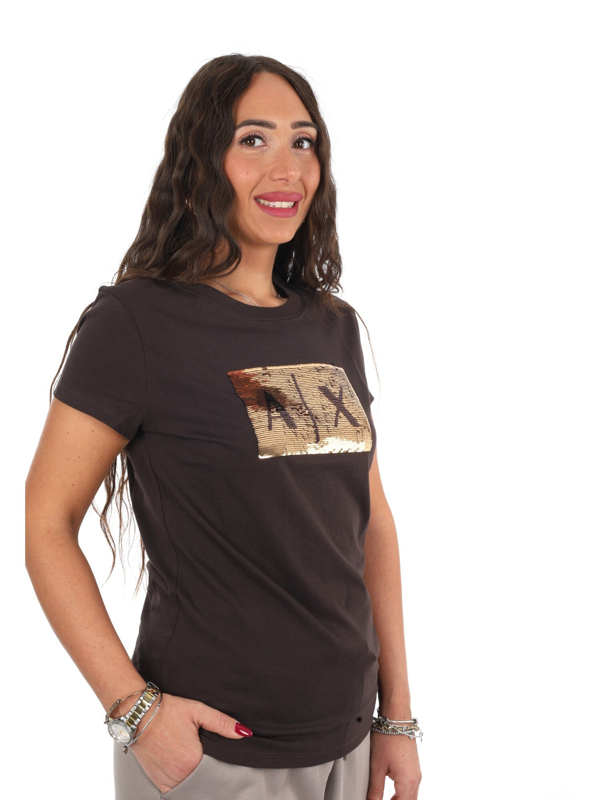 Armani excange t-sh t-shirt da donna marrone