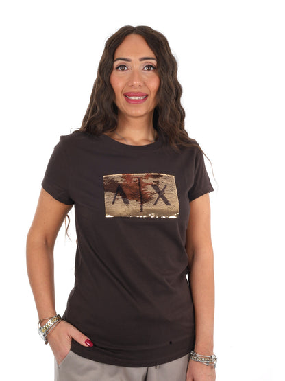 Armani excange t-sh t-shirt da donna marrone
