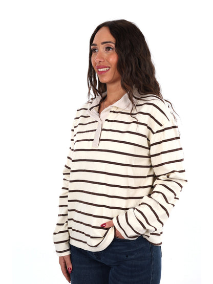 Miss love polo righe da donna panna