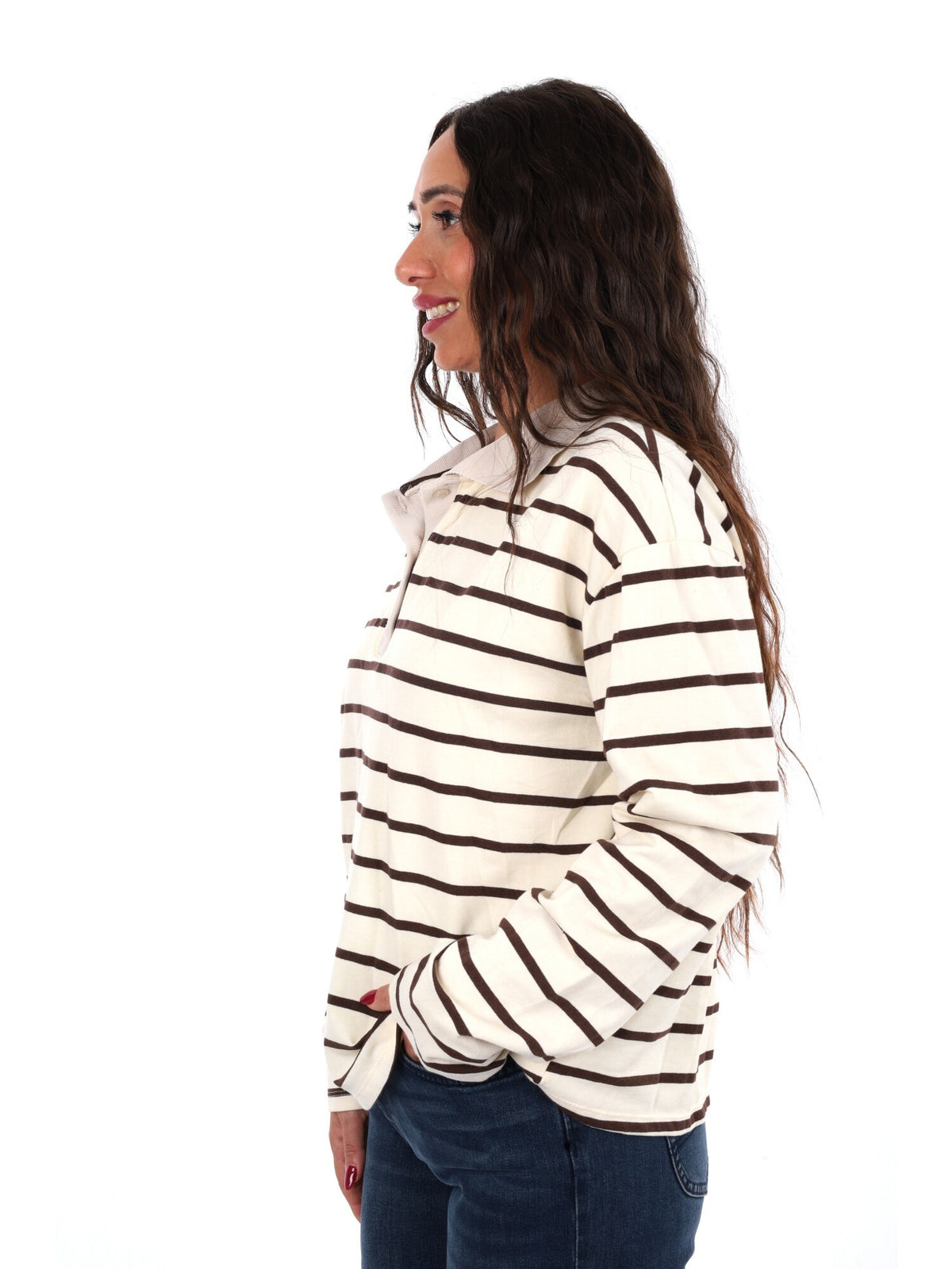 Miss love polo righe da donna panna